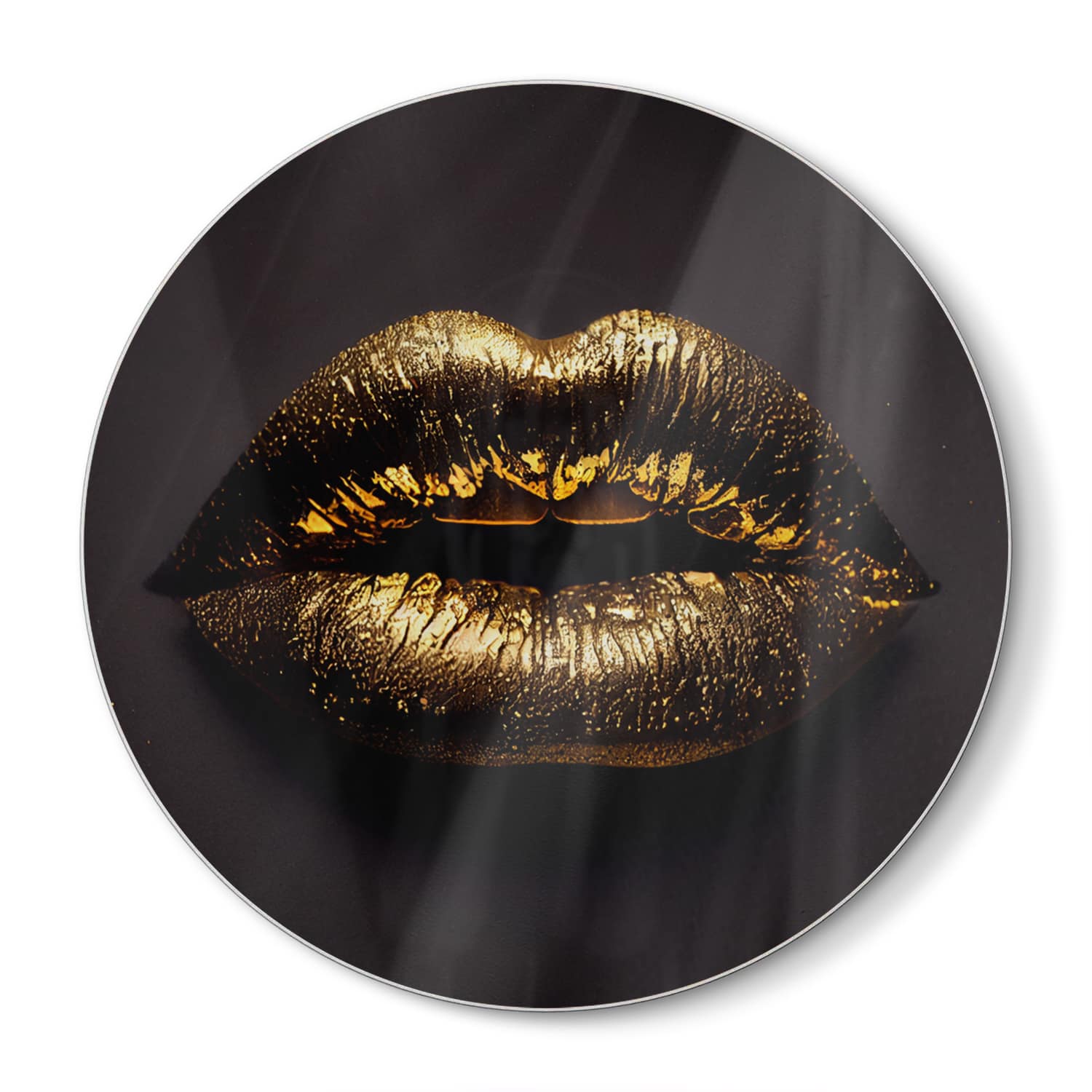 Schneidebrett Rund - Goldene Lippen auf schwarzem Hintergrund