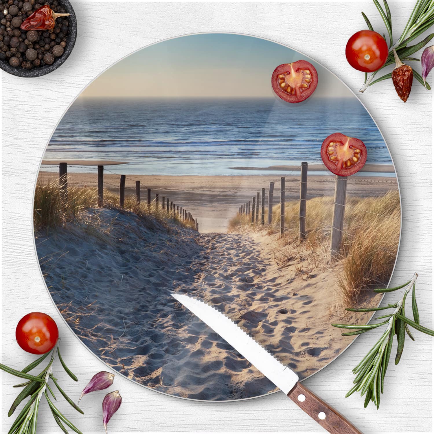 Schneidebrett Rund - Pfad zur Nordsee