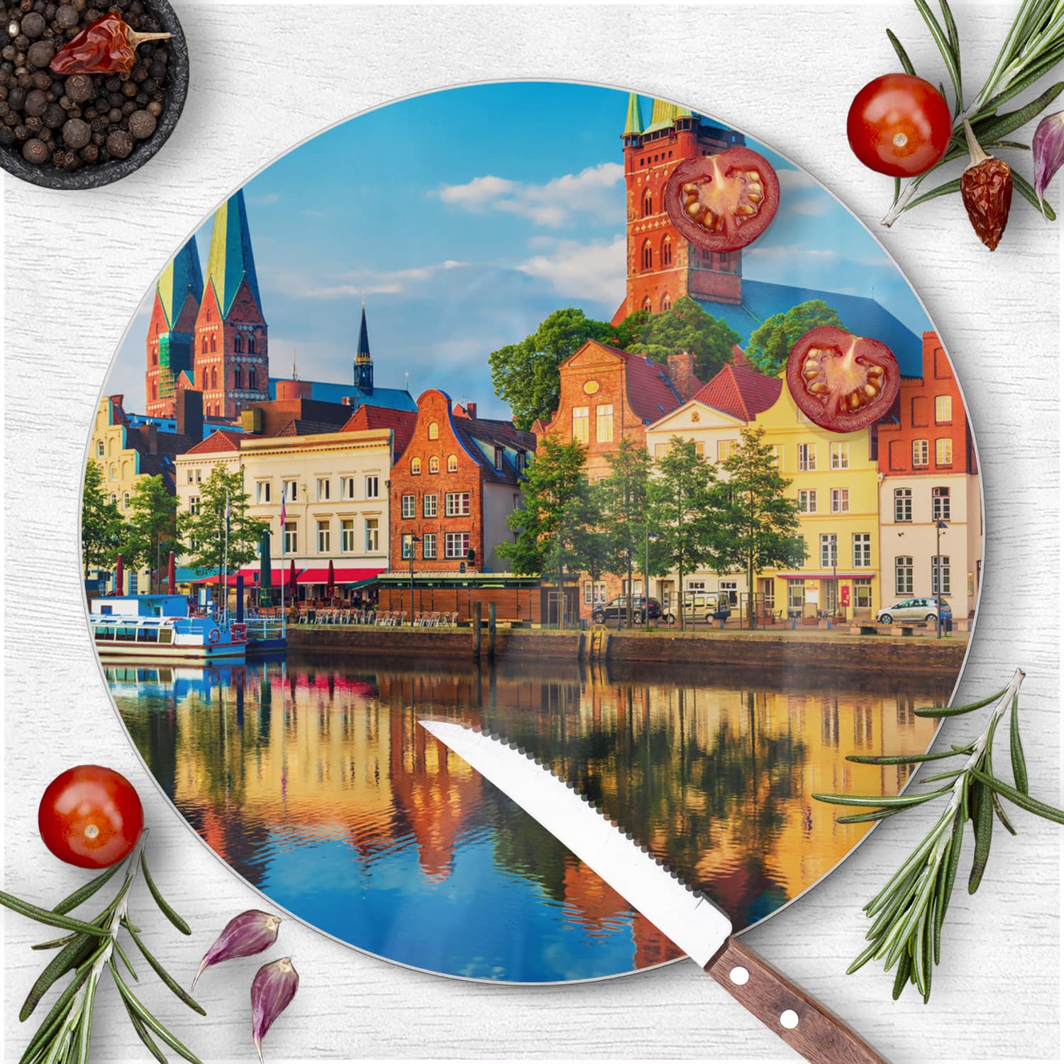 Schneidebrett Rund - Lübeck am Wasser