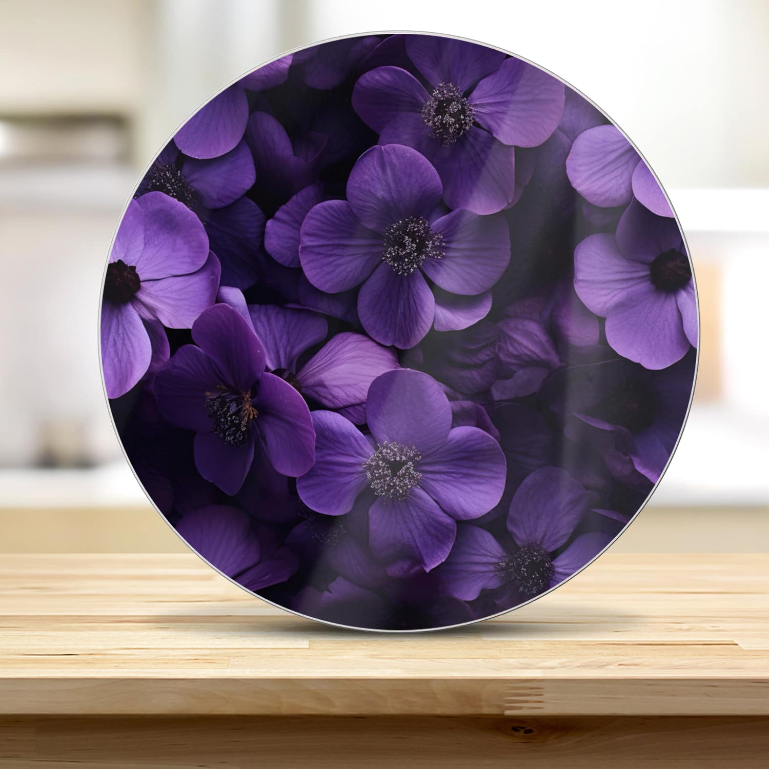 Schneidebrett Rund - Lila Blumen