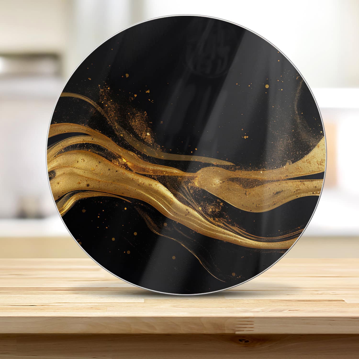 Schneidebrett Rund - Abstrakter luxuriöser Schwarz-Gold-Hintergrund