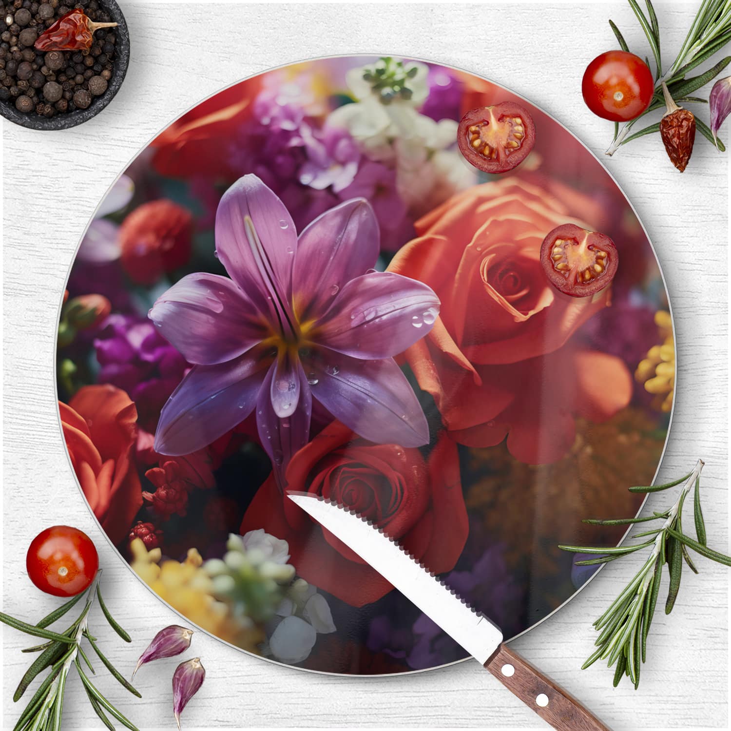Schneidebrett Rund - Blumenstrauß