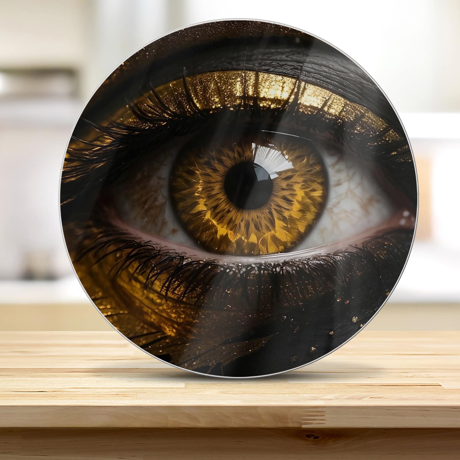 Schneidebrett Rund - Schwarz und goldenes Auge