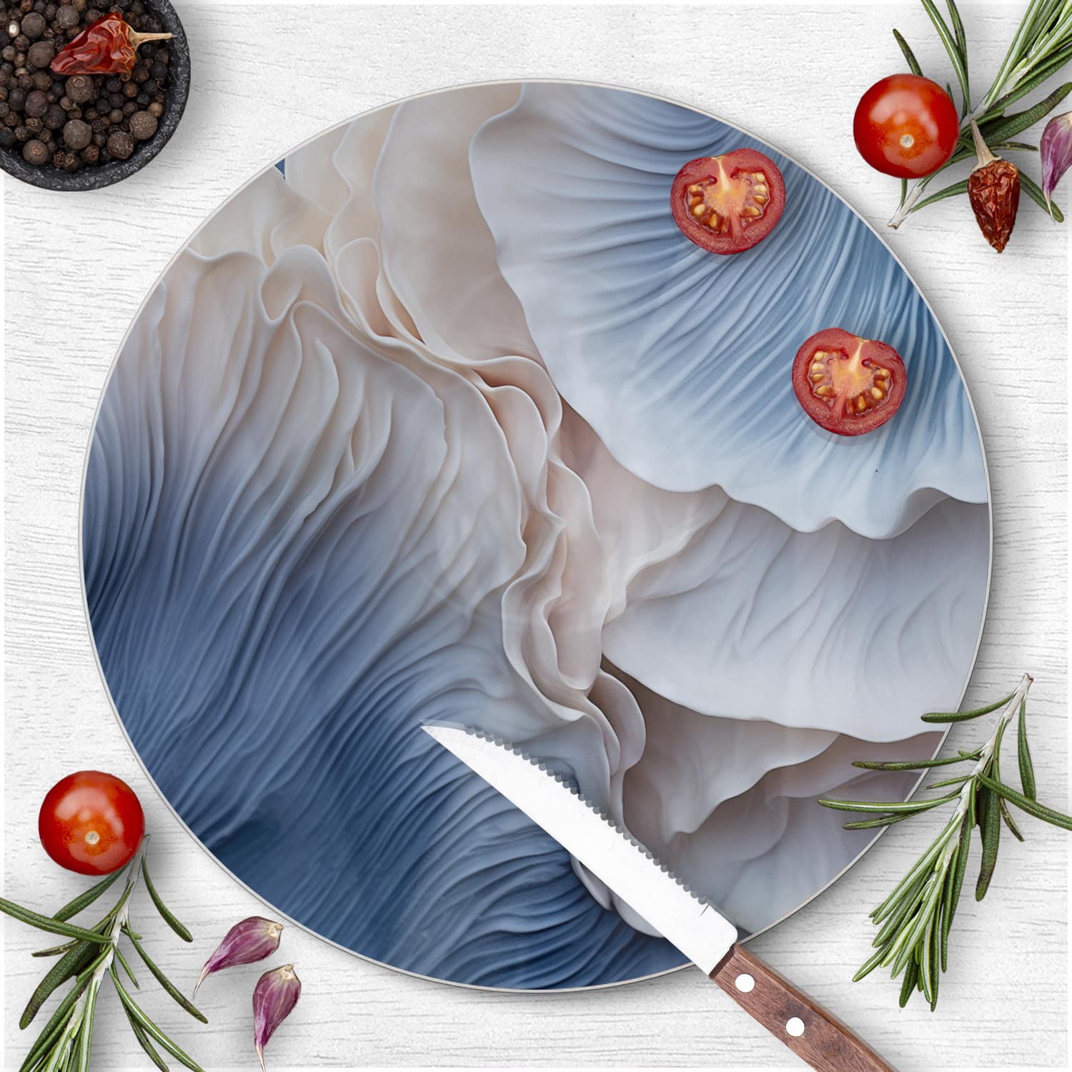 Schneidebrett Rund - Blaue Pilz-Textur