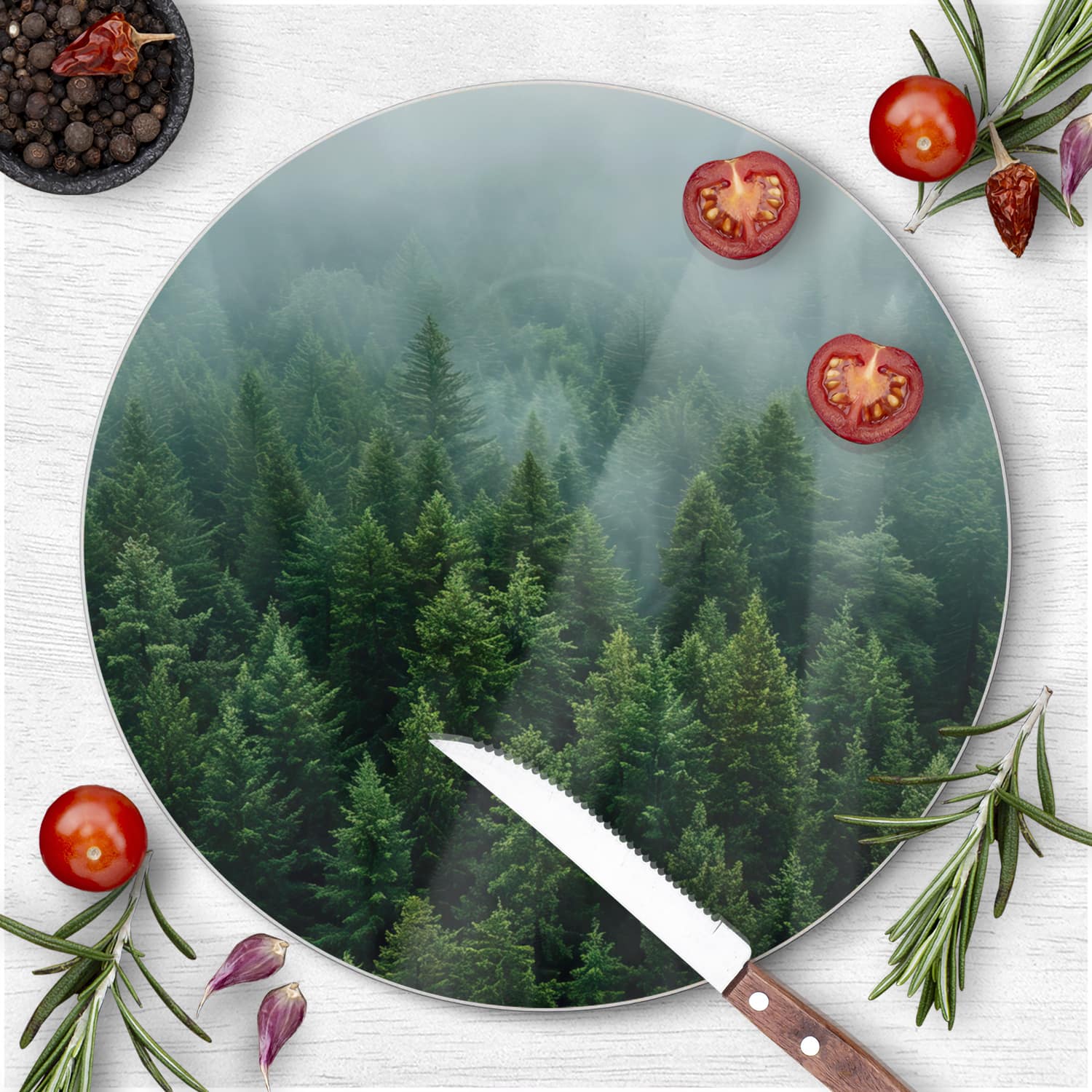 Schneidebrett Rund - Dichter grüner Wald