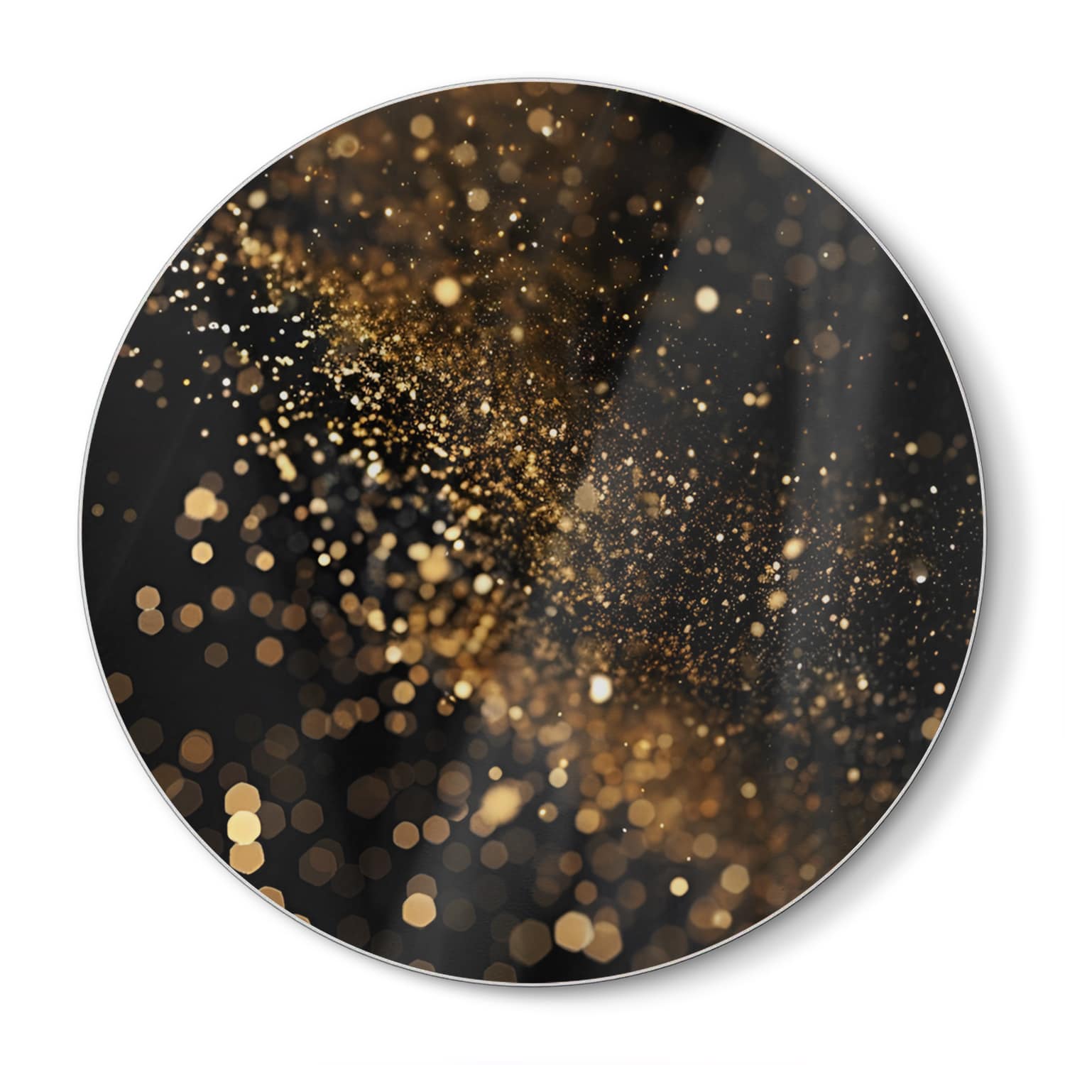 Schneidebrett Rund - Schwarzer Hintergrund mit goldenem Glitzer