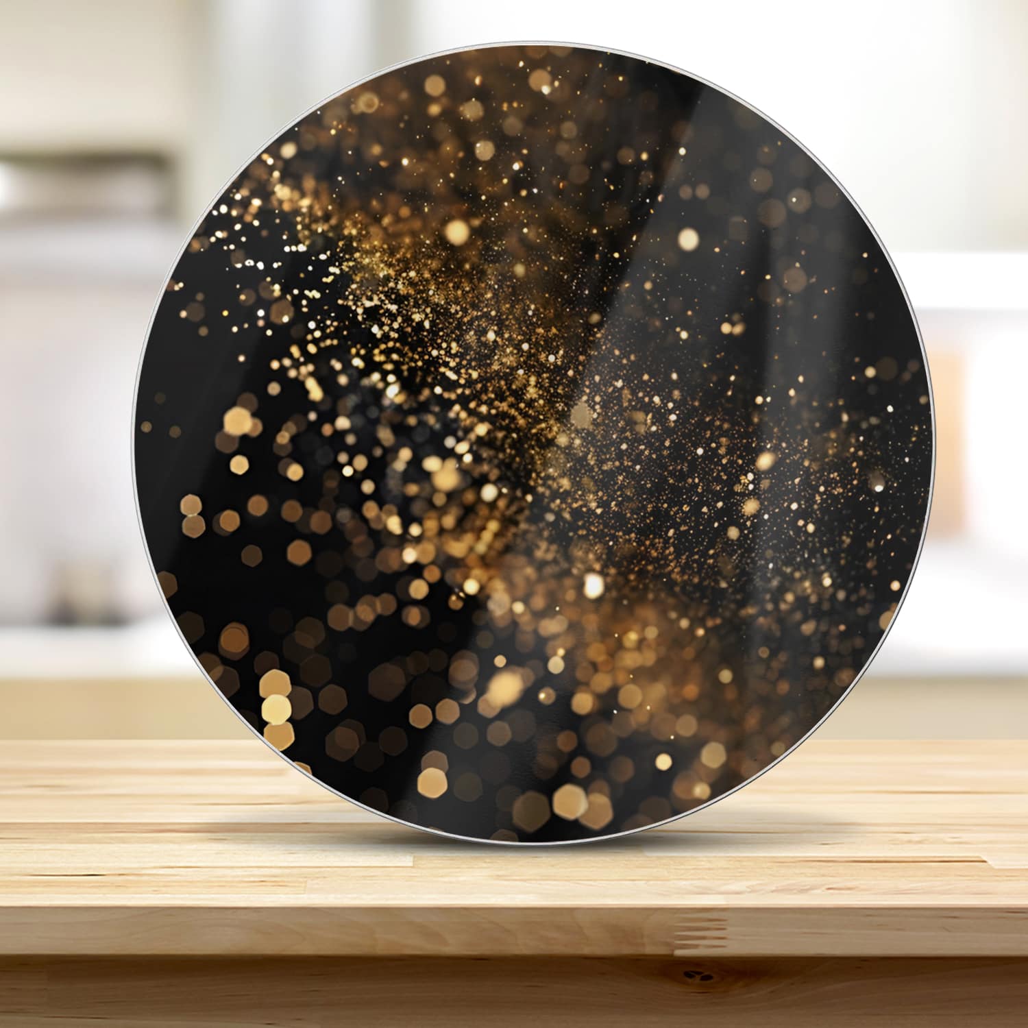 Schneidebrett Rund - Schwarzer Hintergrund mit goldenem Glitzer