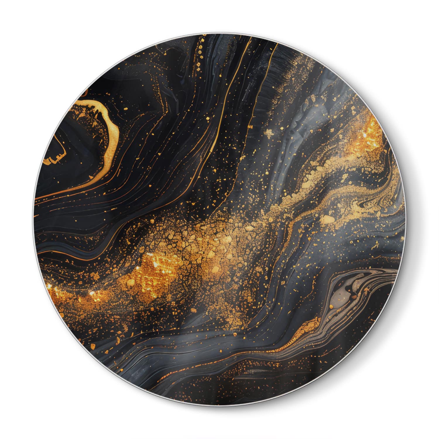 Schneidebrett Rund - Schwarz/Gold-Marmor-Textur