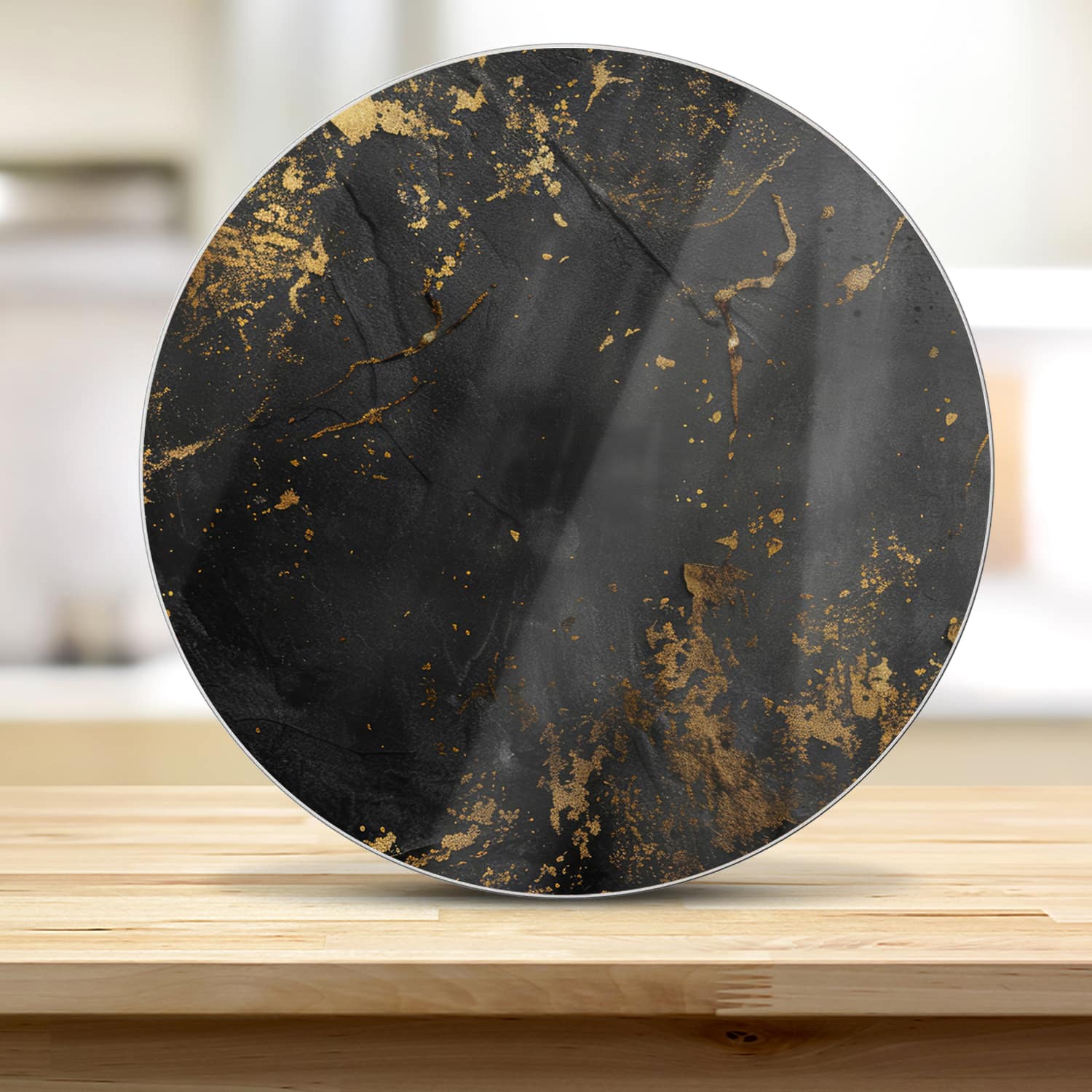 Schneidebrett Rund - Schwarz/Gold raue Textur