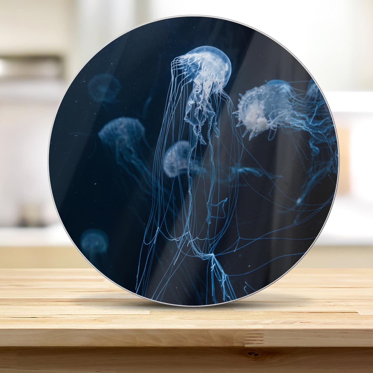 Schneidebrett Rund - Blaue Quallen