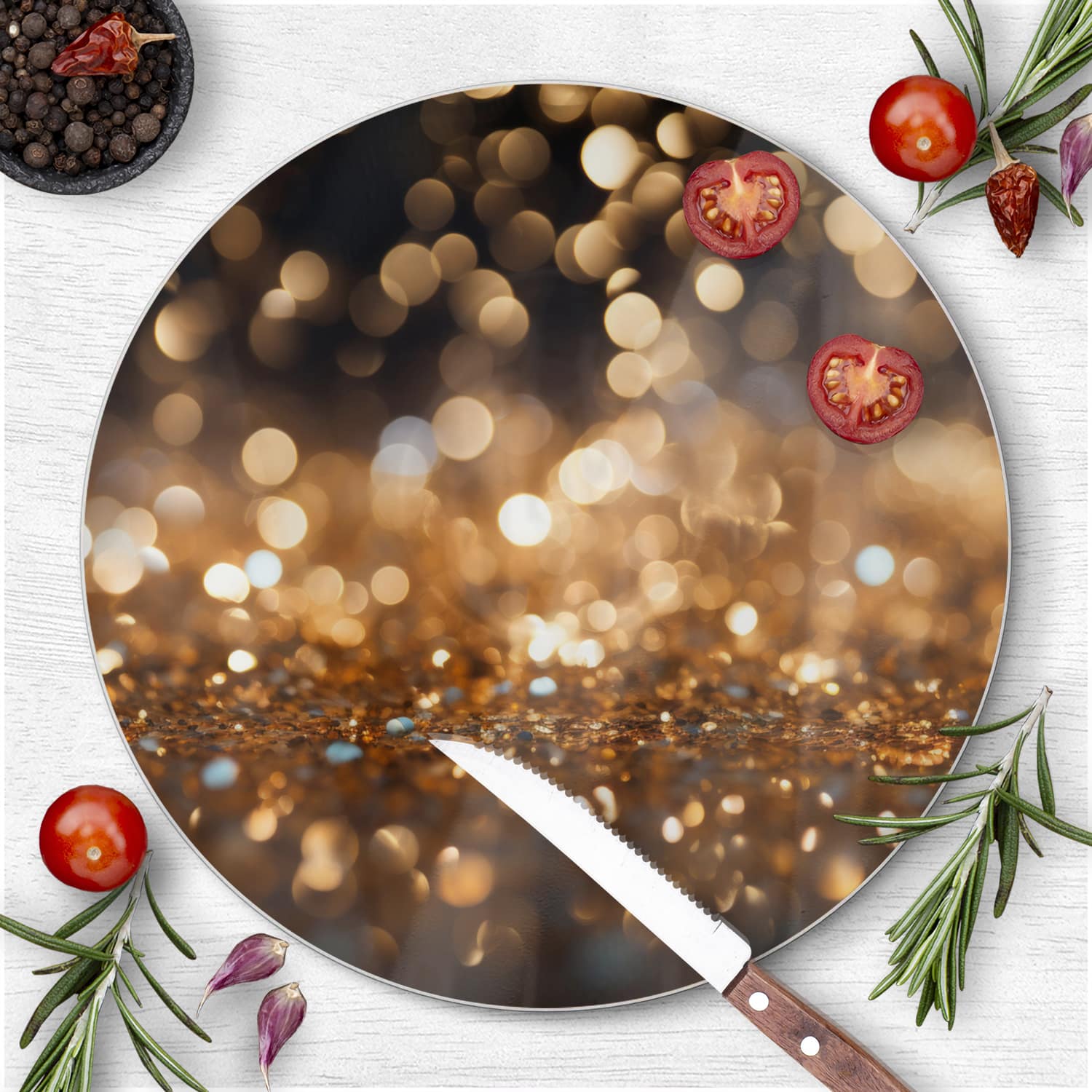 Schneidebrett Rund - Goldene Glitzer