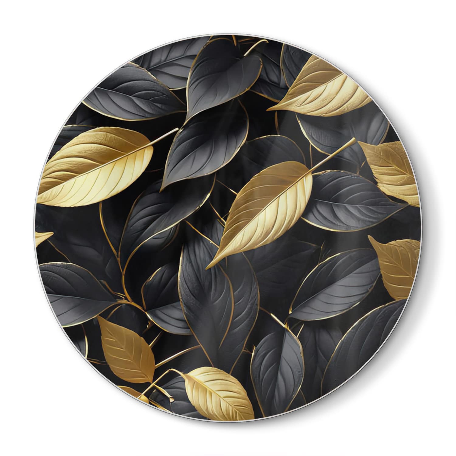 Schneidebrett Rund - Gold-Schwarz-Blattmuster
