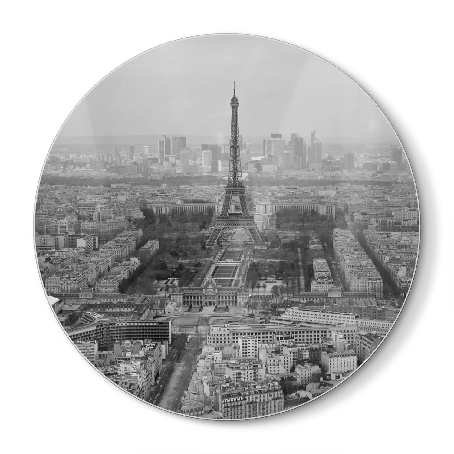 Schneidebrett Rund - Paris in Schwarz-Weiß aus der Luft