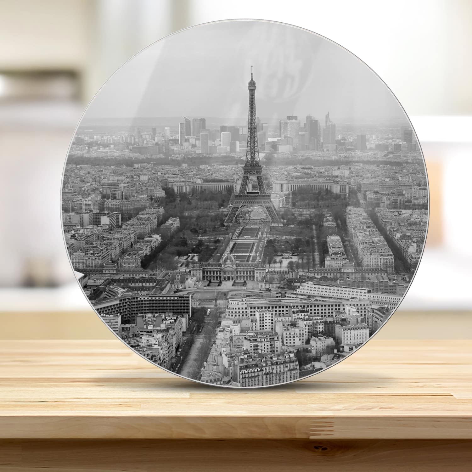 Schneidebrett Rund - Paris in Schwarz-Weiß aus der Luft
