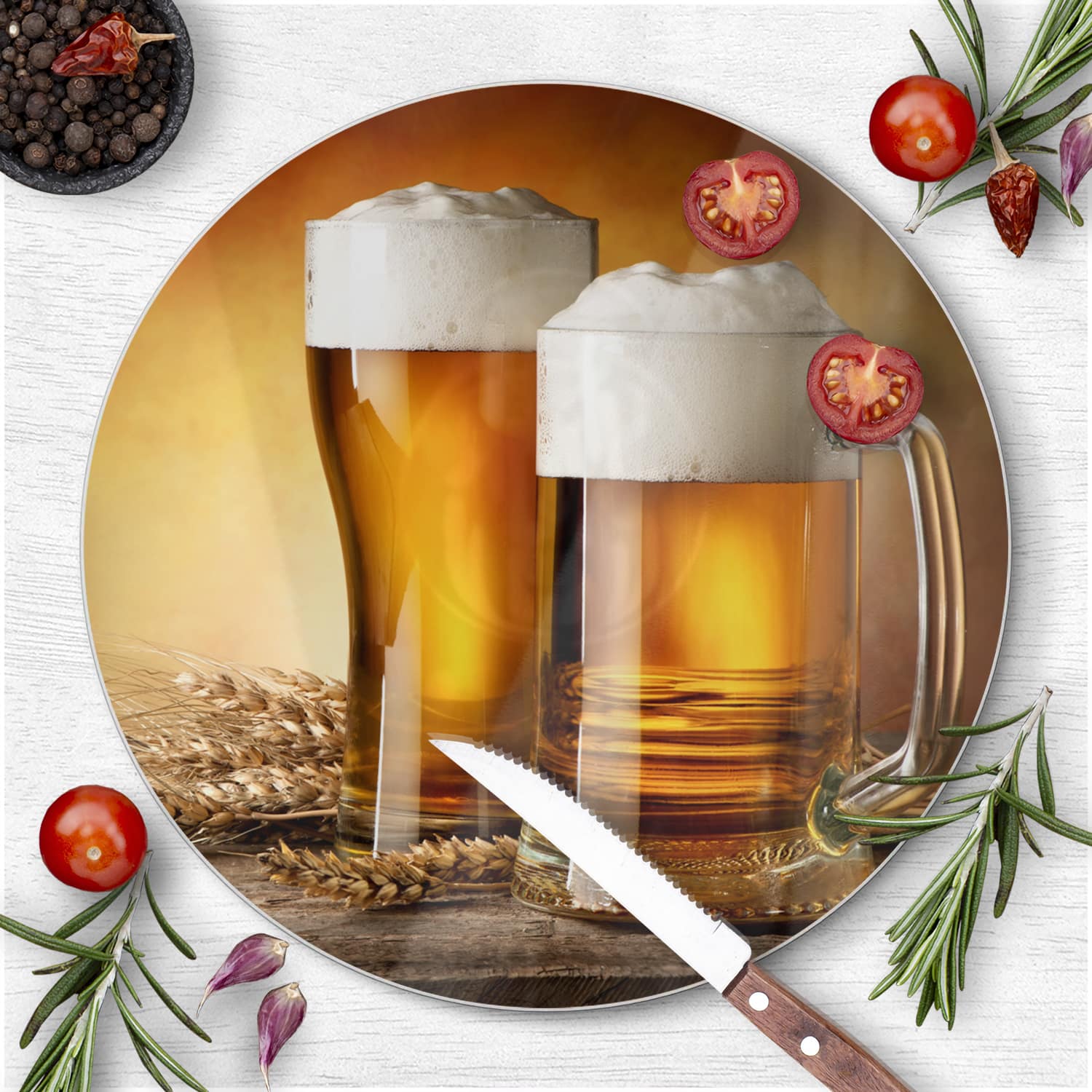 Schneidebrett Rund - Bier und Gerste
