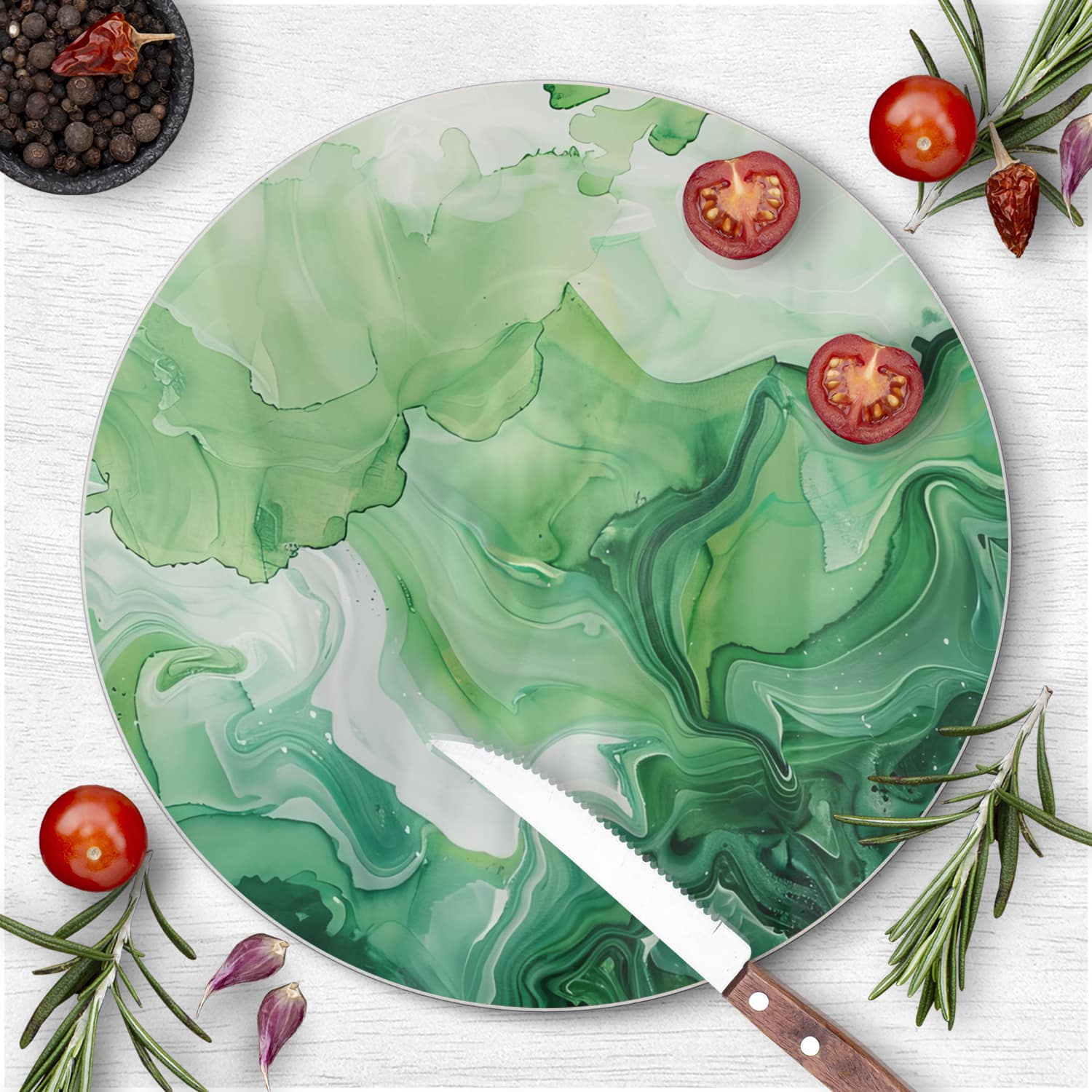 Schneidebrett Rund - Grüne Aquarell-Textur