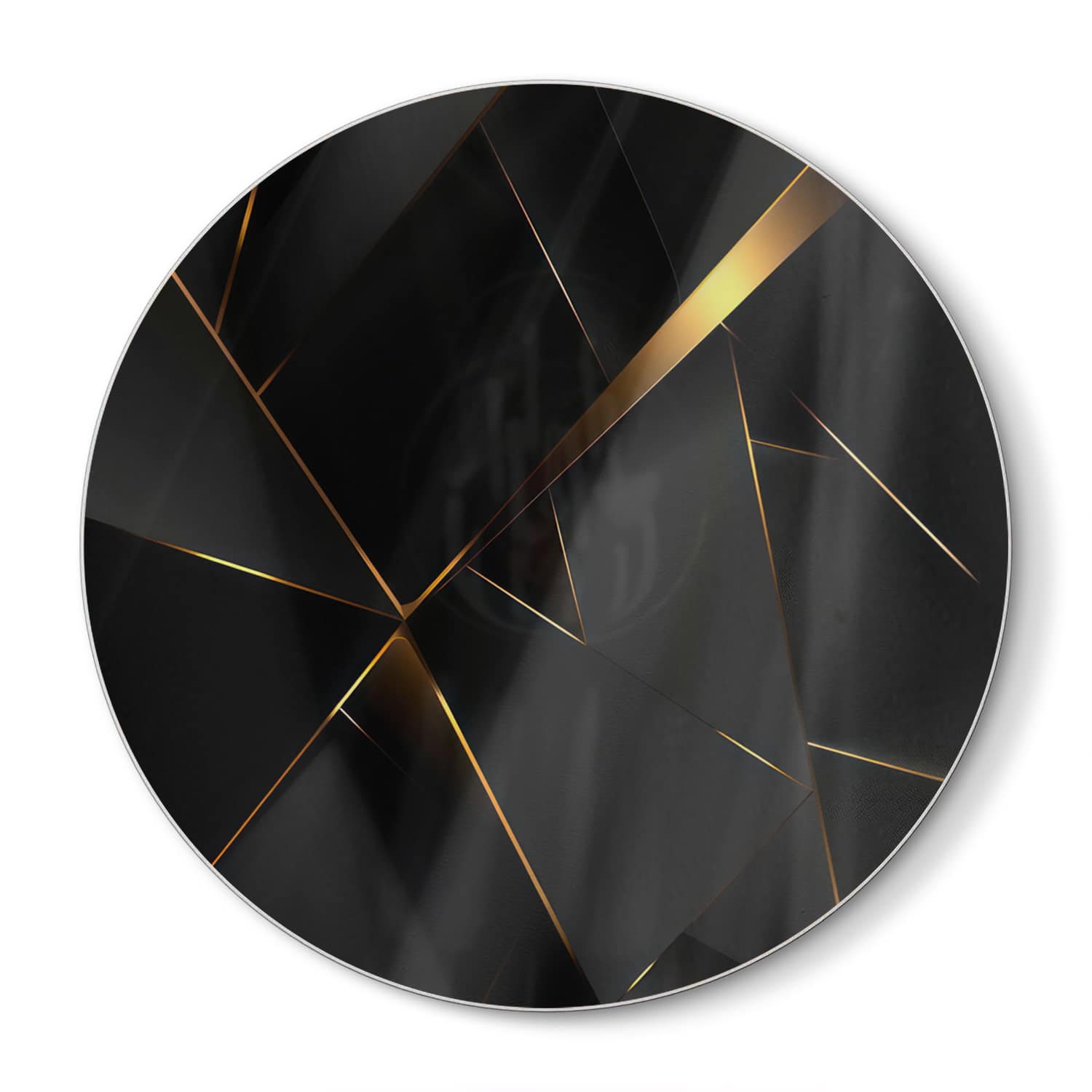 Schneidebrett Rund - Goldene Linien auf schwarzer Geometrie