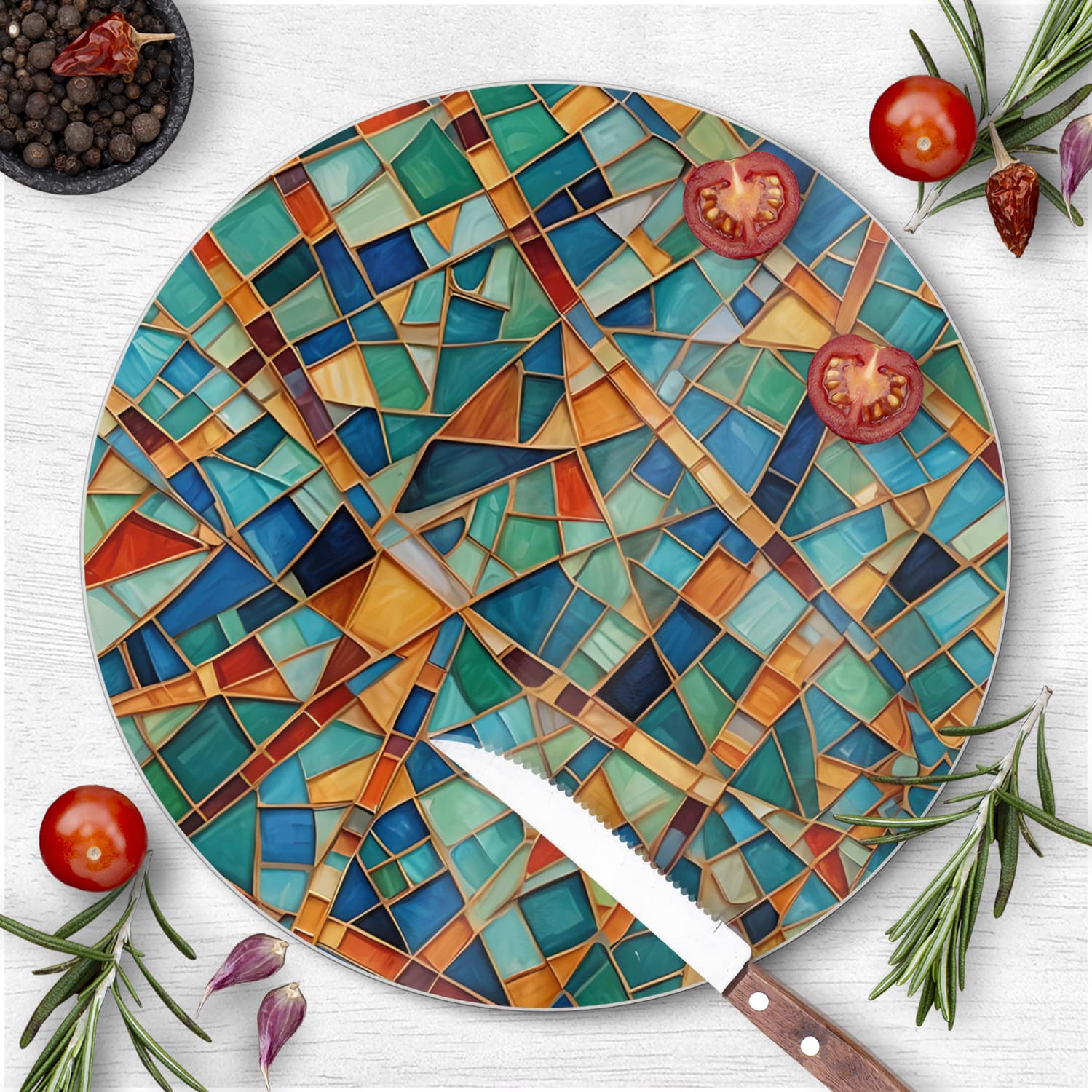 Schneidebrett Rund - Mosaik-Textur