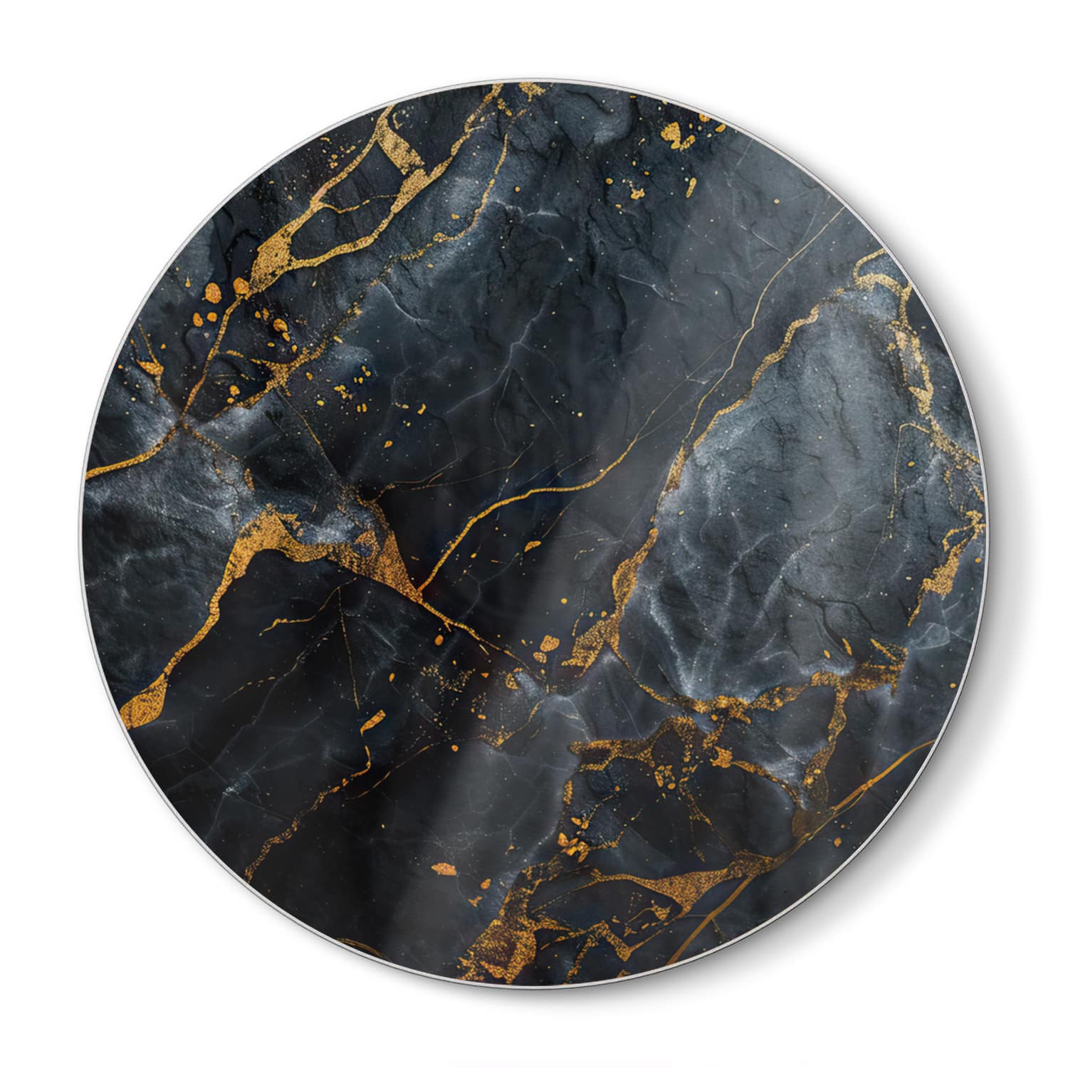 Schneidebrett Rund - Fließende Kunst-Marmor Schwarz/Gold