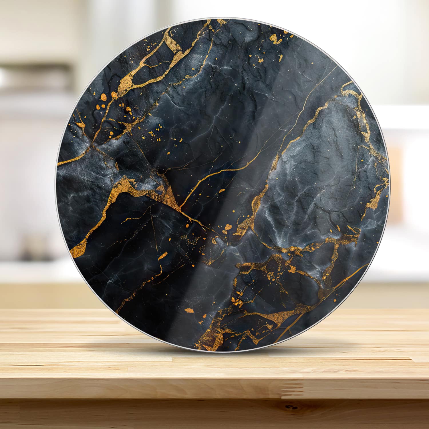 Schneidebrett Rund - Fließende Kunst-Marmor Schwarz/Gold