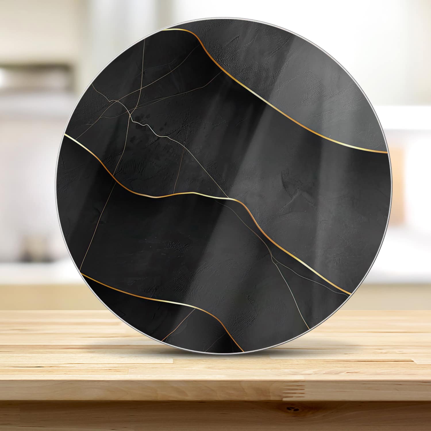 Schneidebrett Rund - Abstrakte Schwarz-Goldene Textur