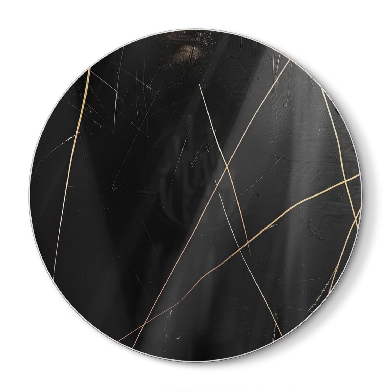 Schneidebrett Rund - Schwarze Textur mit goldenen Linien