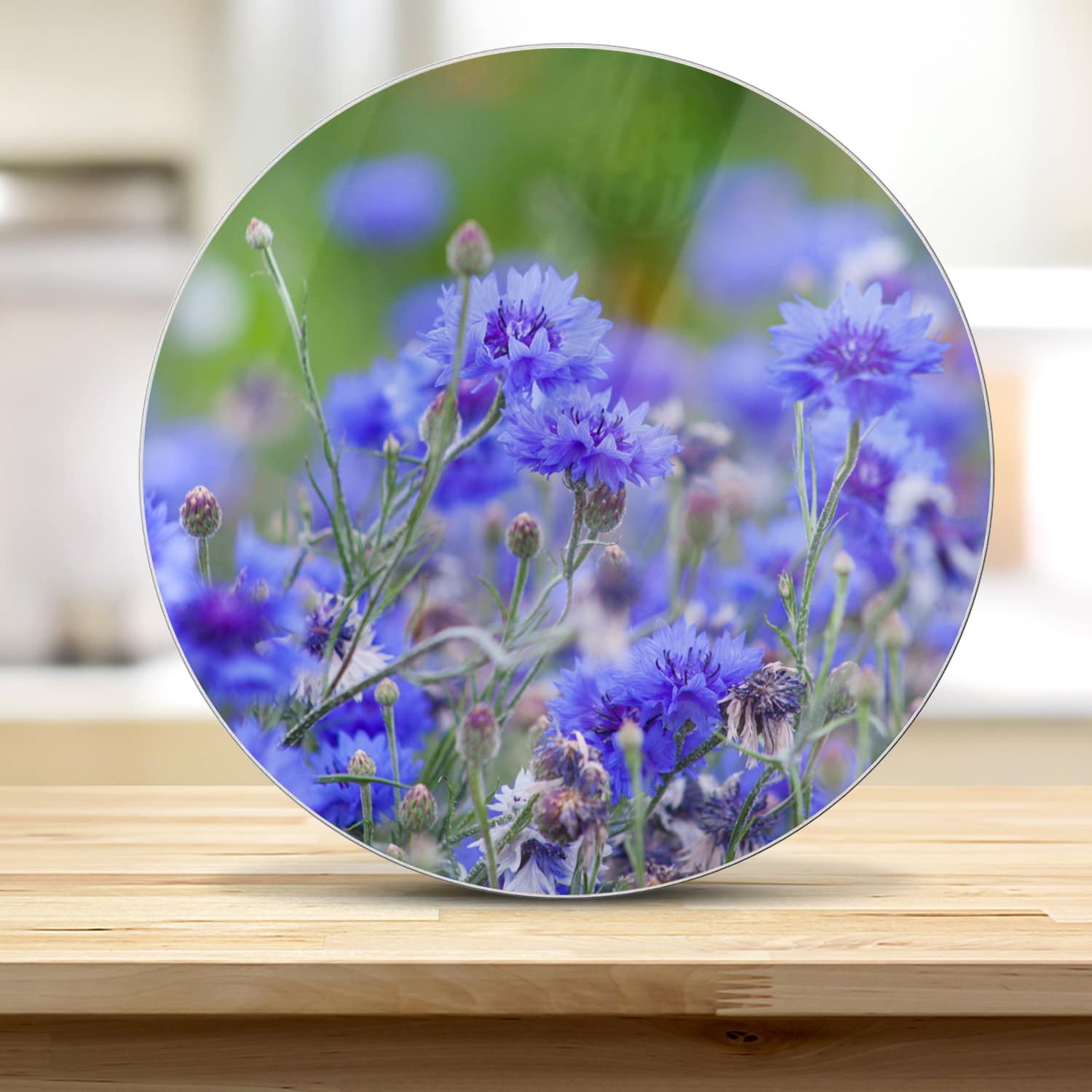 Schneidebrett Rund - Kornblumen in Blüte