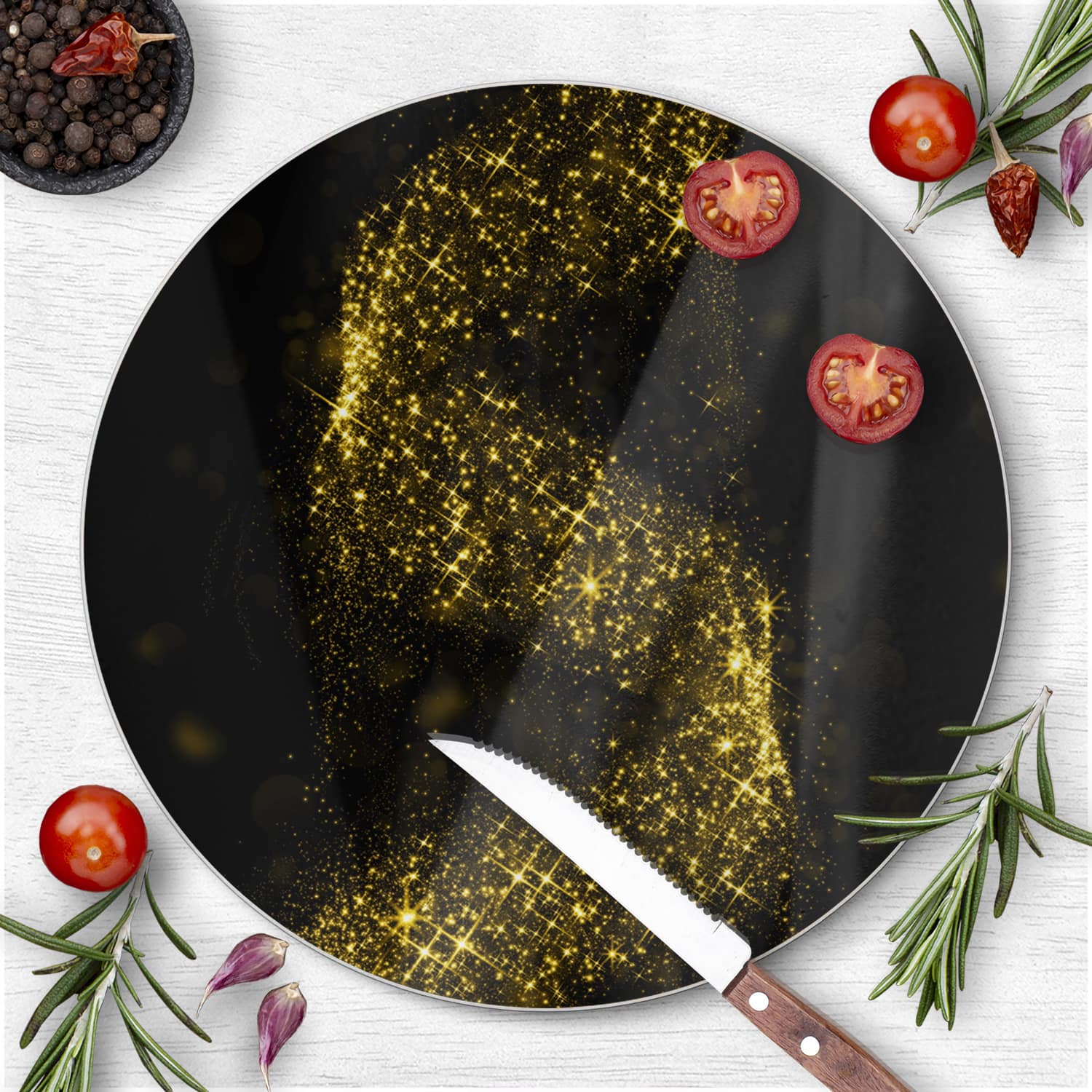 Schneidebrett Rund - Goldene Glitzerspirale