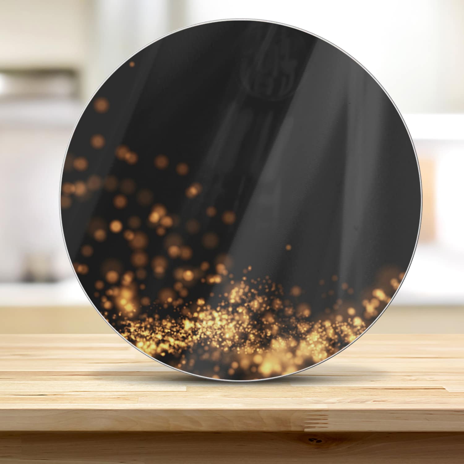 Schneidebrett Rund - Goldener wellenförmiger Glitzerhintergrund