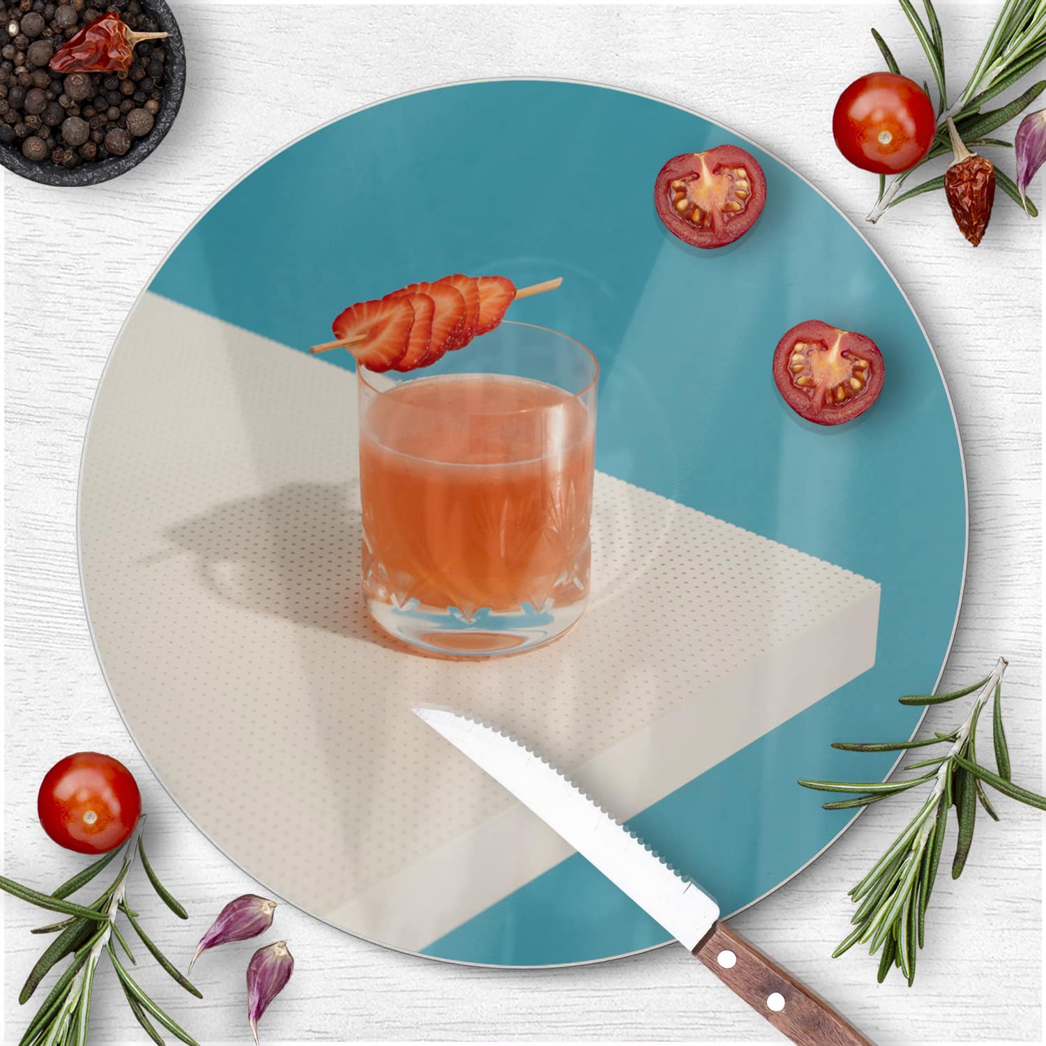 Schneidebrett Rund - Erdbeercocktail