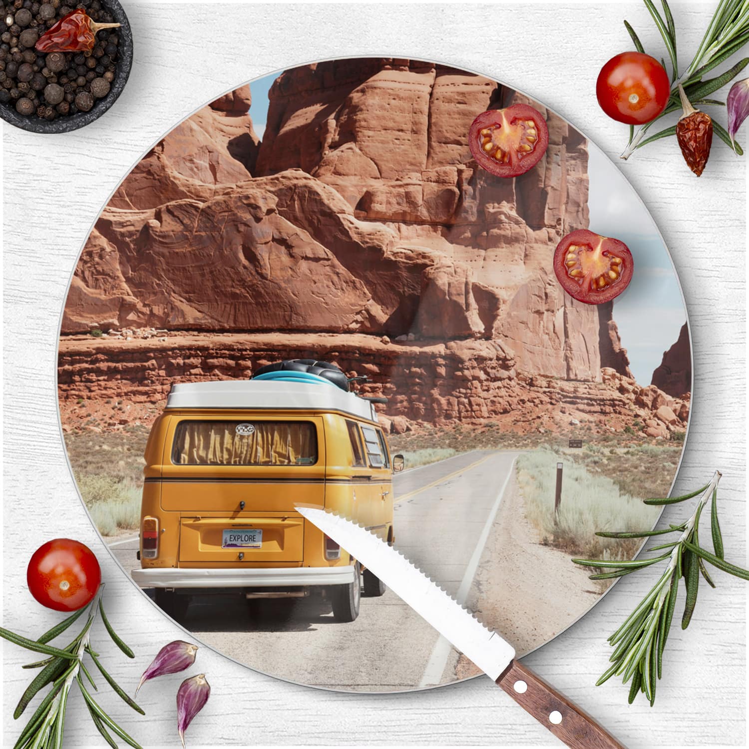 Schneidebrett Rund - Vintage-Bus