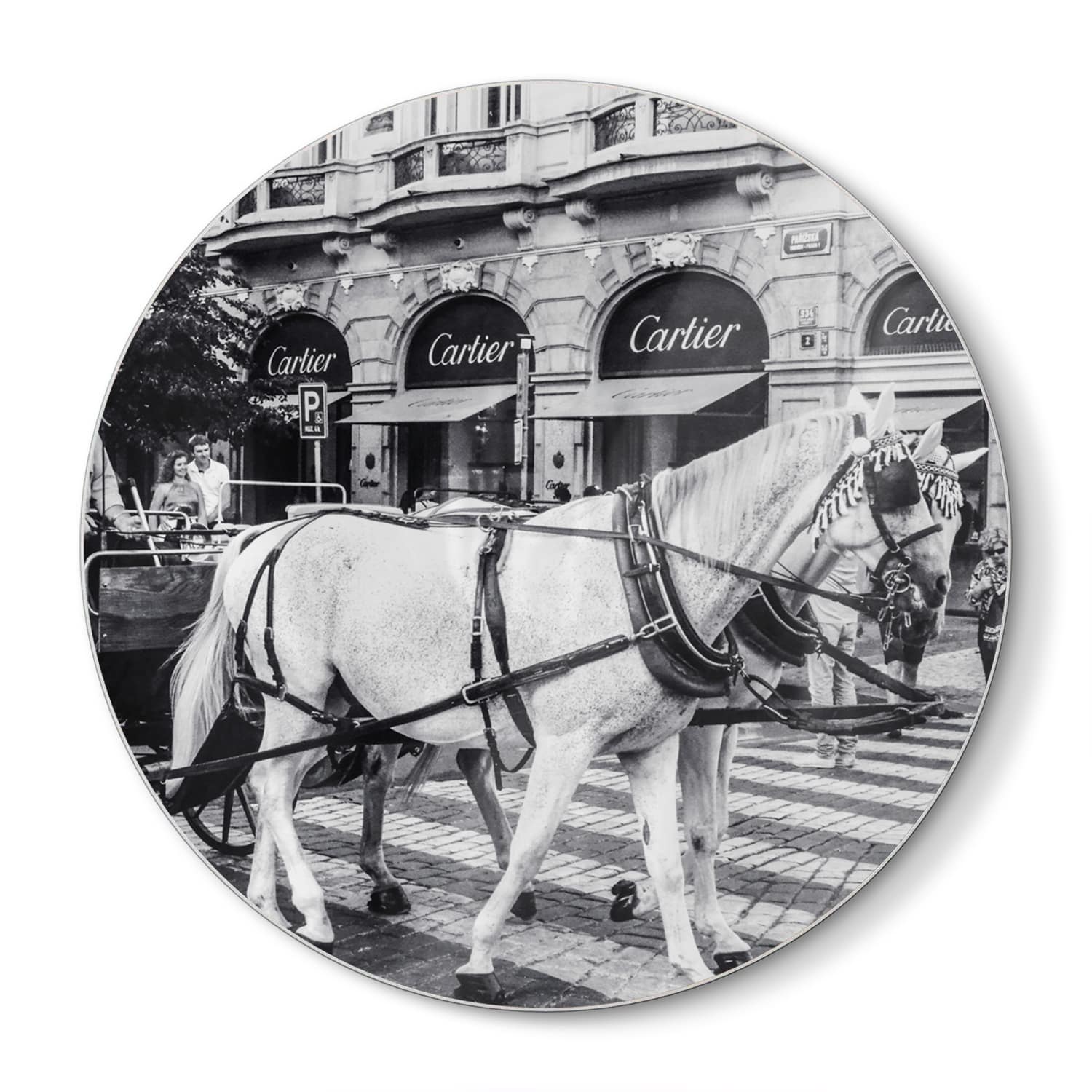 Schneidebrett Rund - Pferd und Wagen vor Cartier-Geschäft