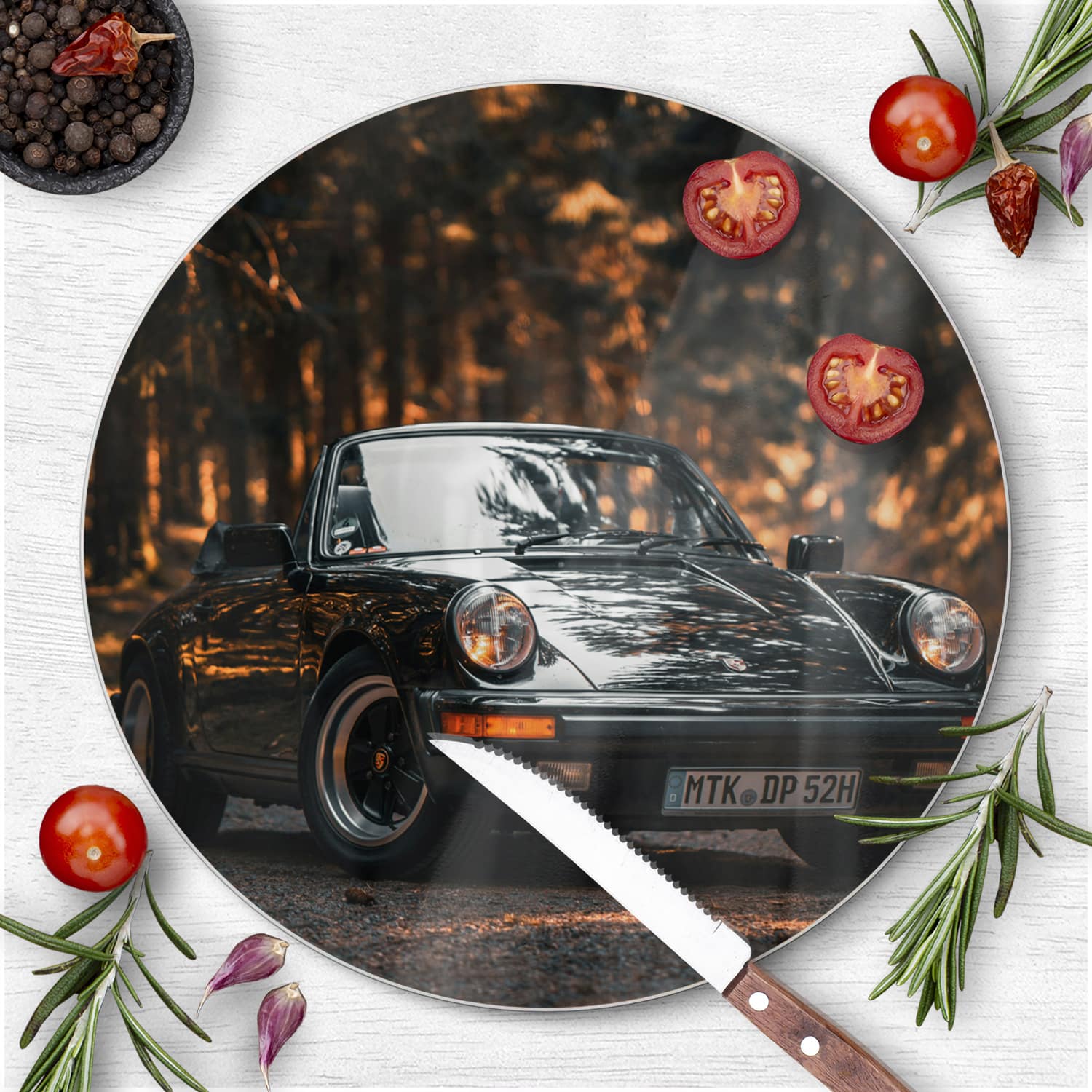 Schneidebrett Rund - Vintage Porsche