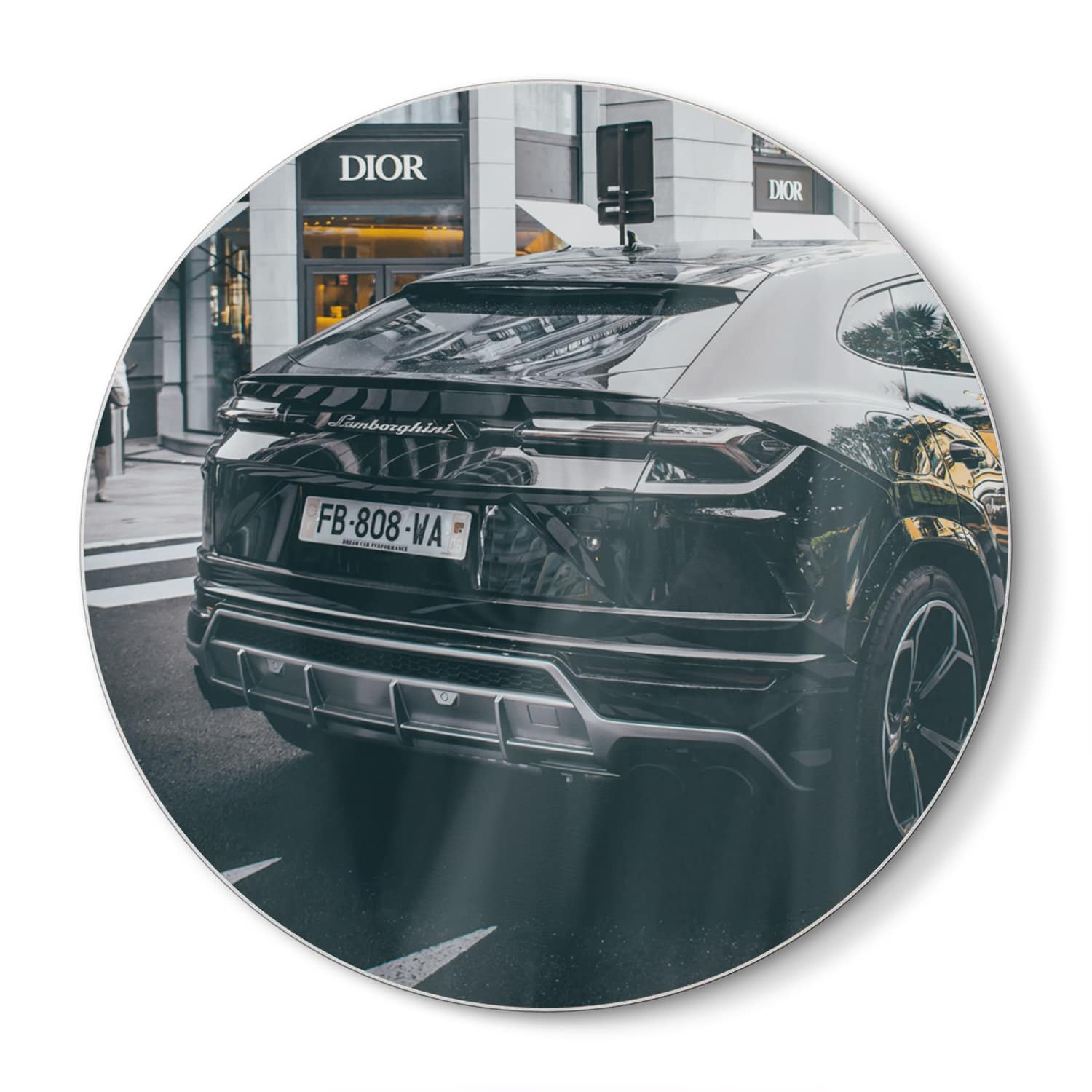 Schneidebrett Rund - Lamborghini vor Dior-Laden