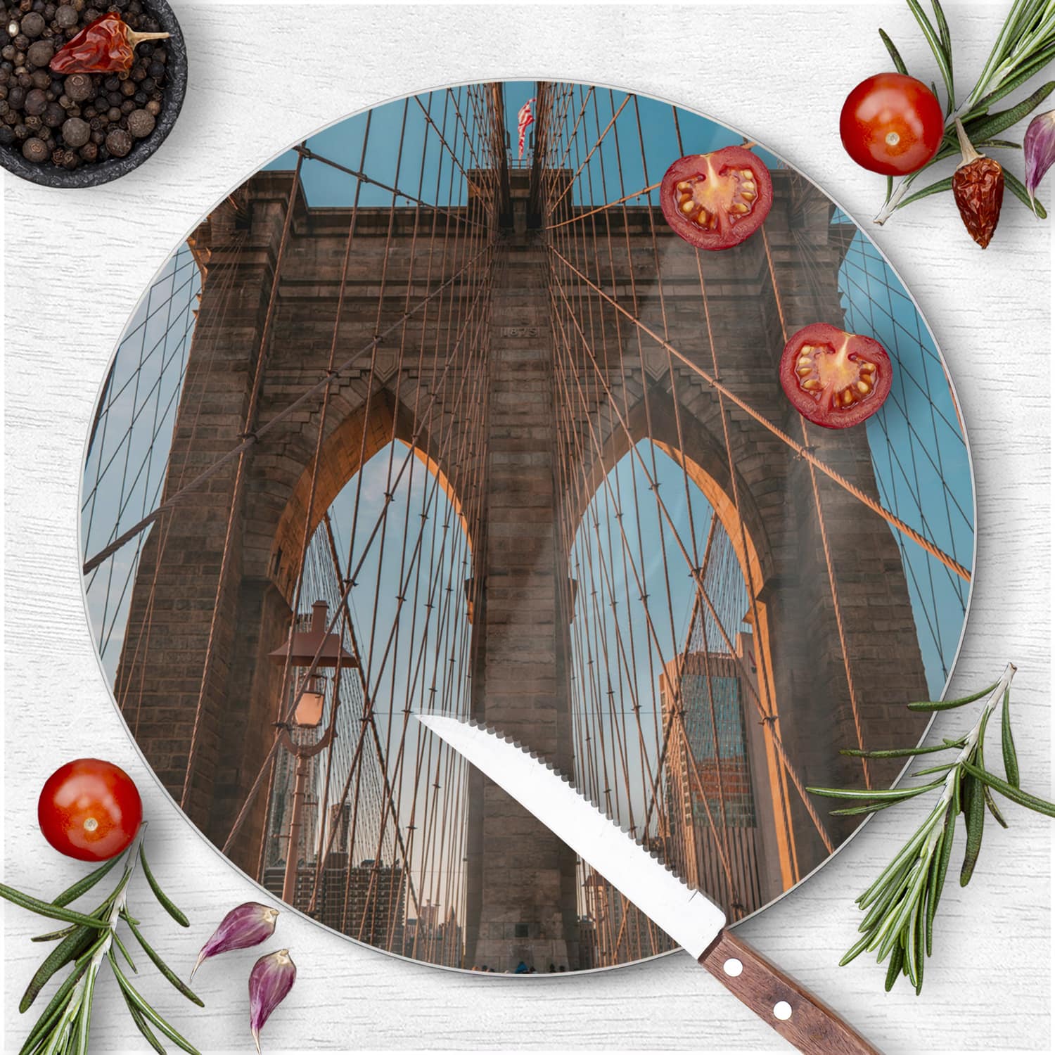 Schneidebrett Rund - Brooklyn Bridge