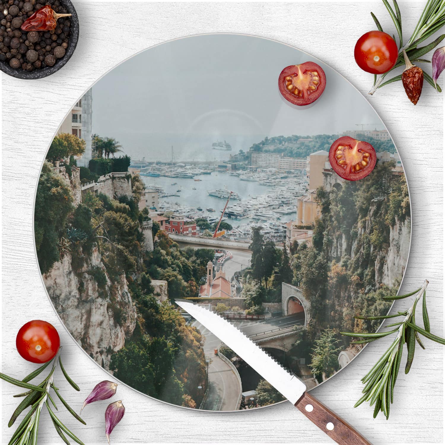 Schneidebrett Rund - Blick auf Monaco