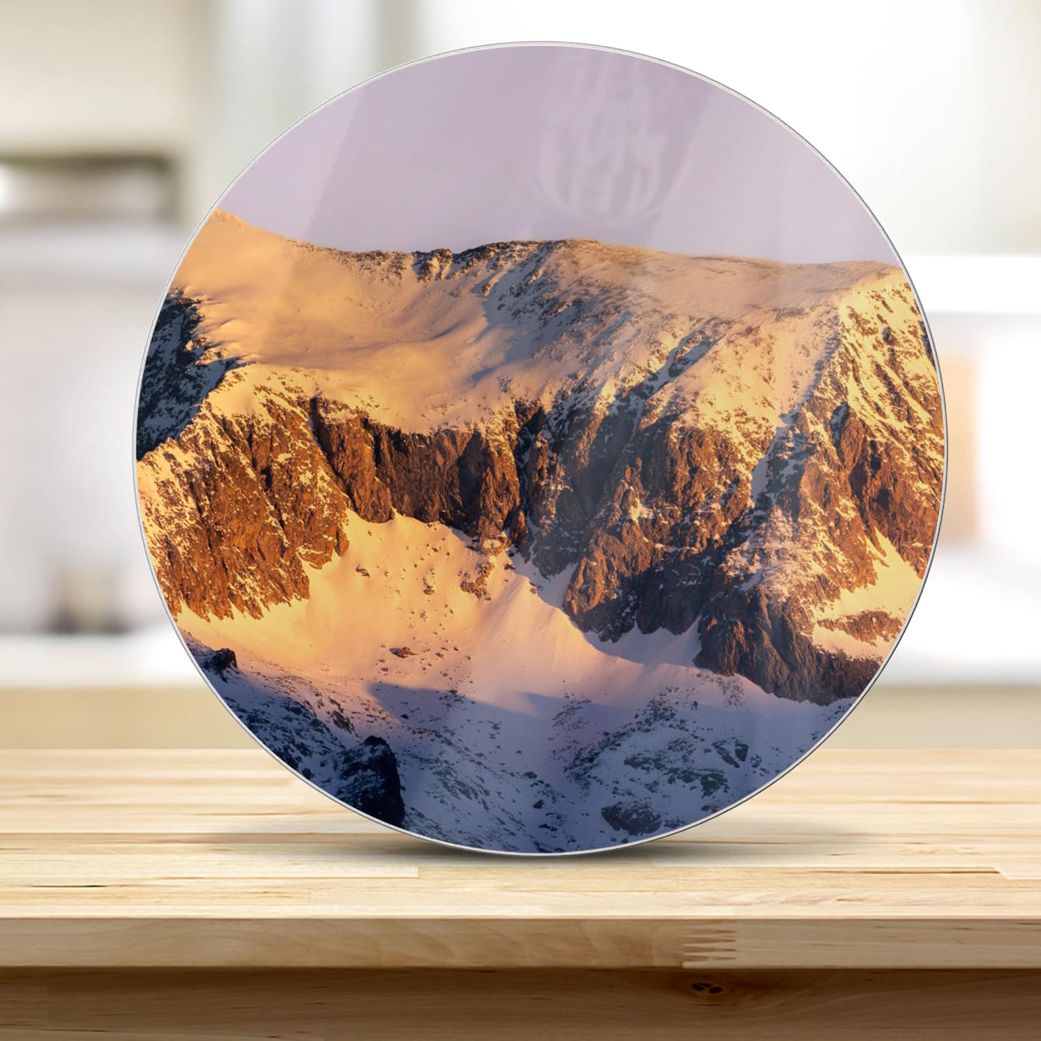 Schneidebrett Rund - Berggipfel im ersten Licht
