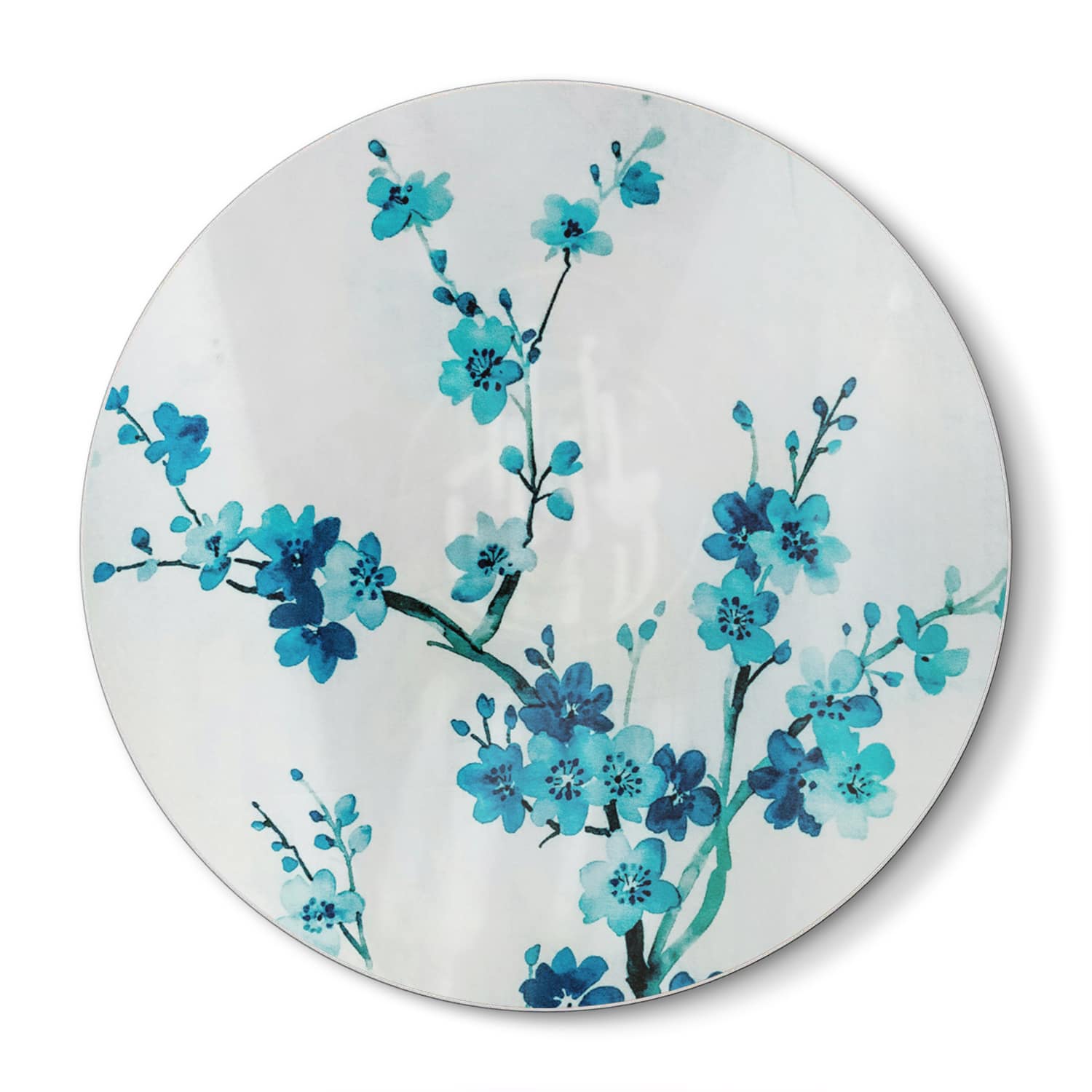 Schneidebrett Rund - Aquarellmalerei blaue Blumen