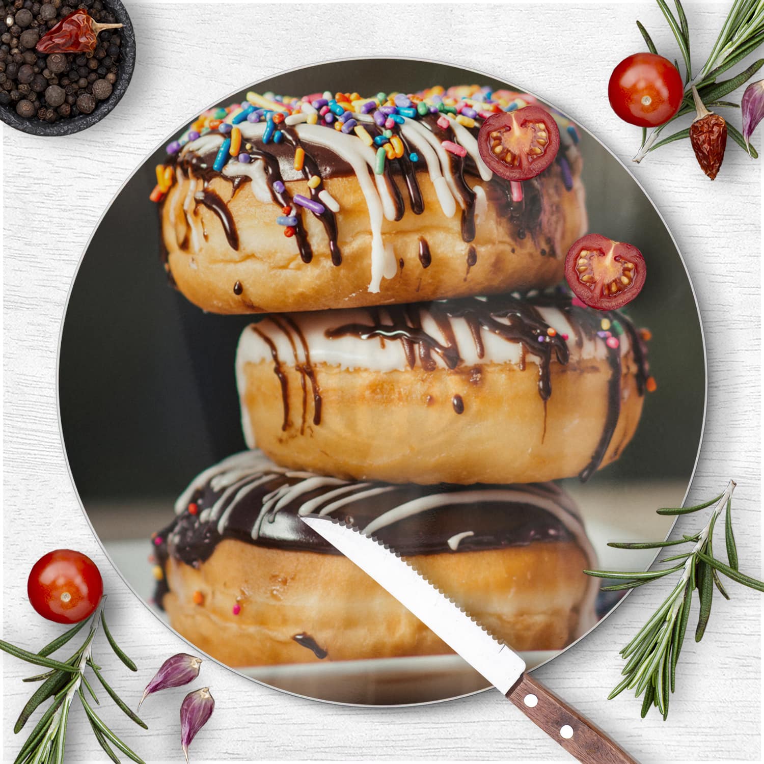 Schneidebrett Rund - Donuts