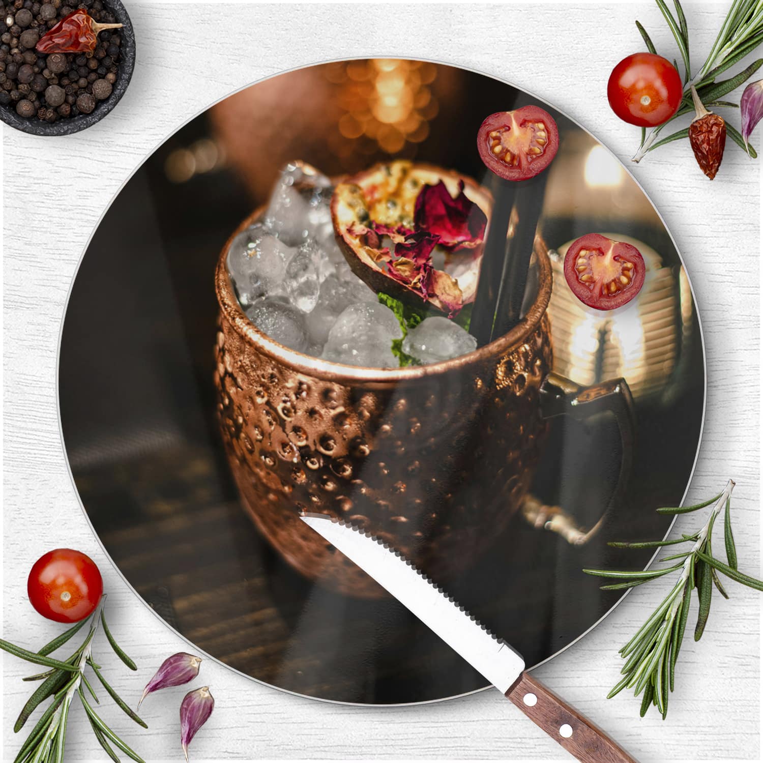 Schneidebrett Rund - Exotischer Cocktail