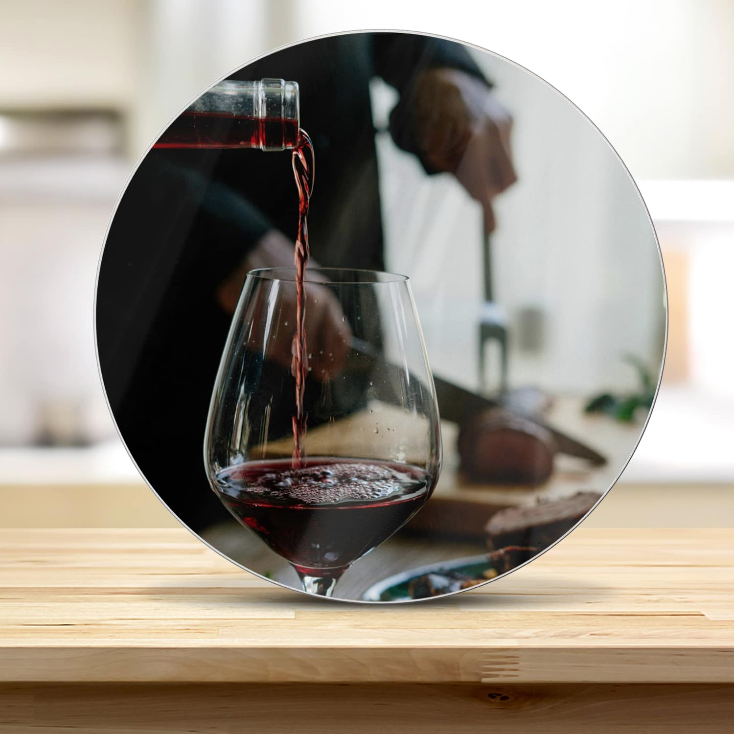 Schneidebrett Rund - Rotwein und Mahlzeit