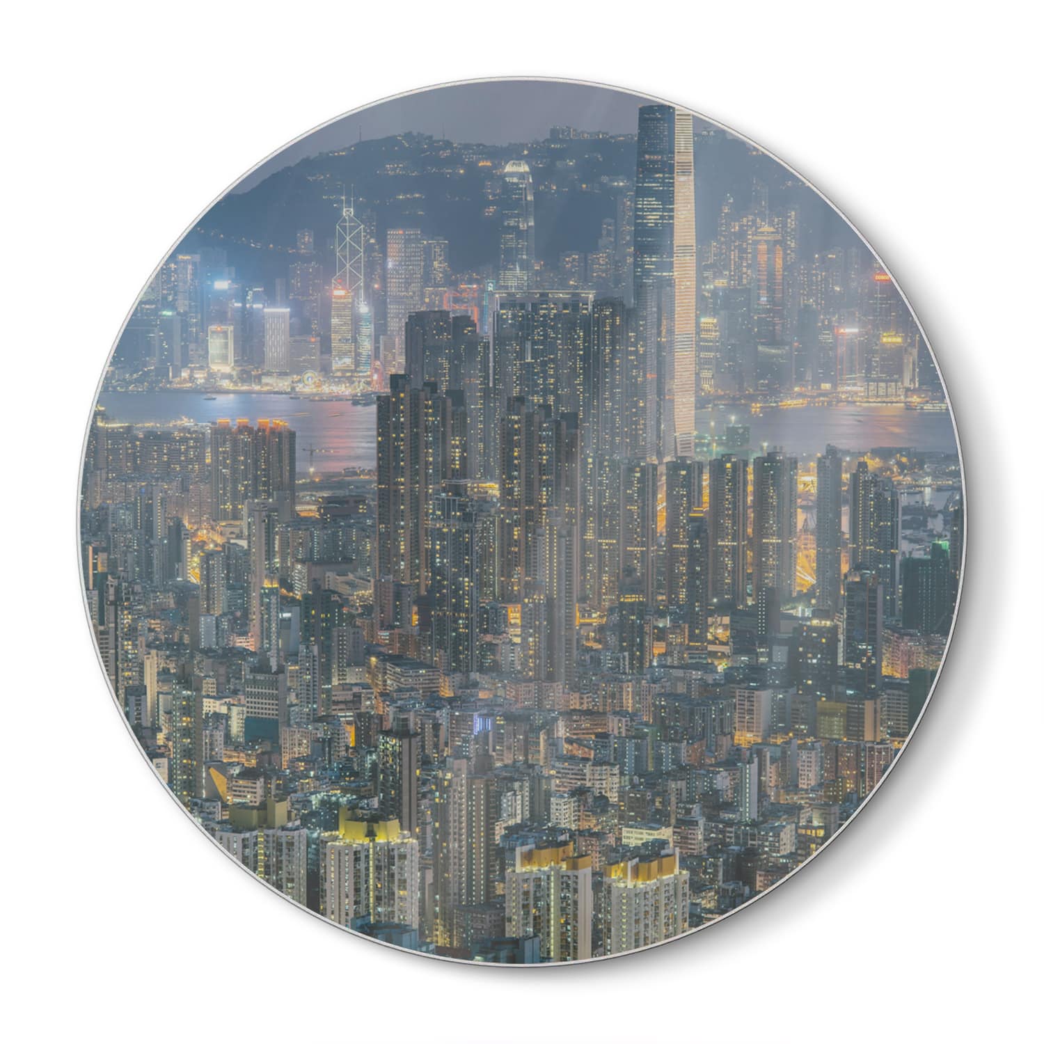 Schneidebrett Rund - Hongkong bei Nacht