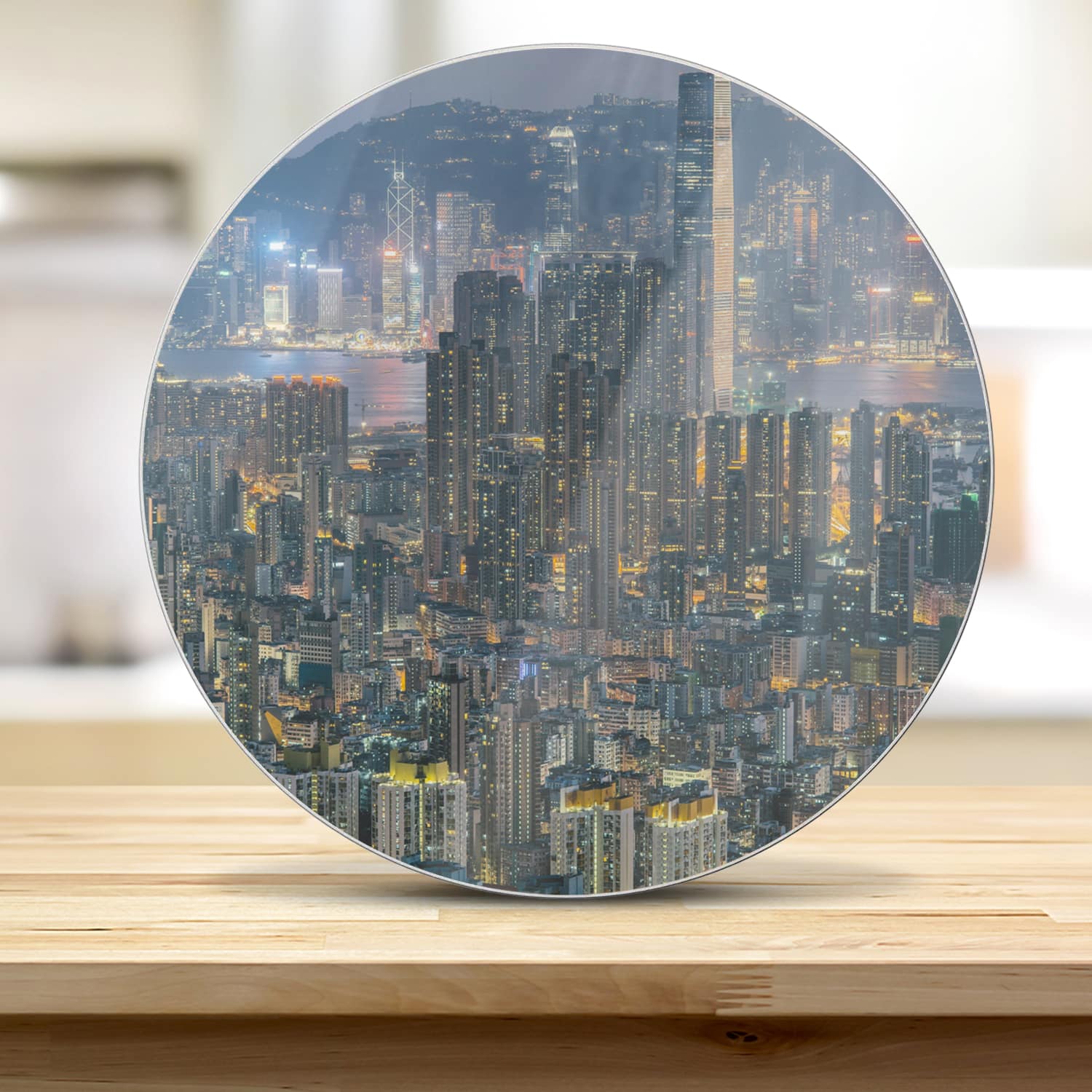 Schneidebrett Rund - Hongkong bei Nacht