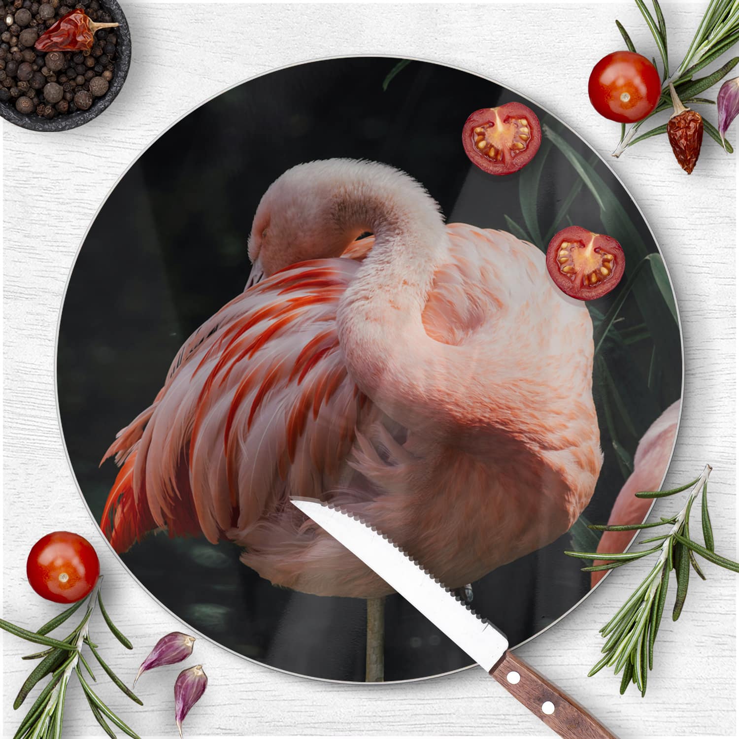 Schneidebrett Rund - Flamingo in der Natur