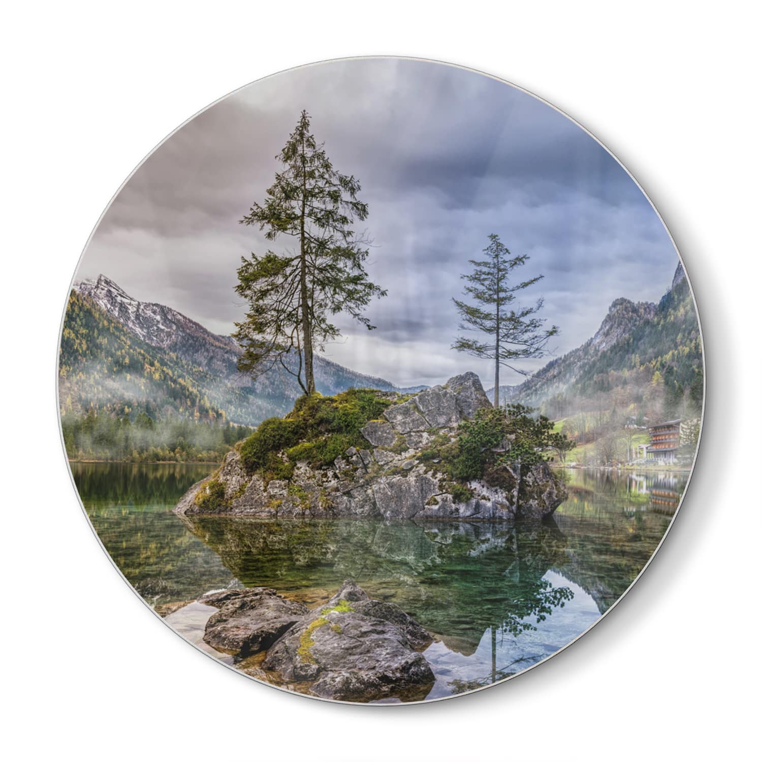 Schneidebrett Rund - Felsen im klaren See