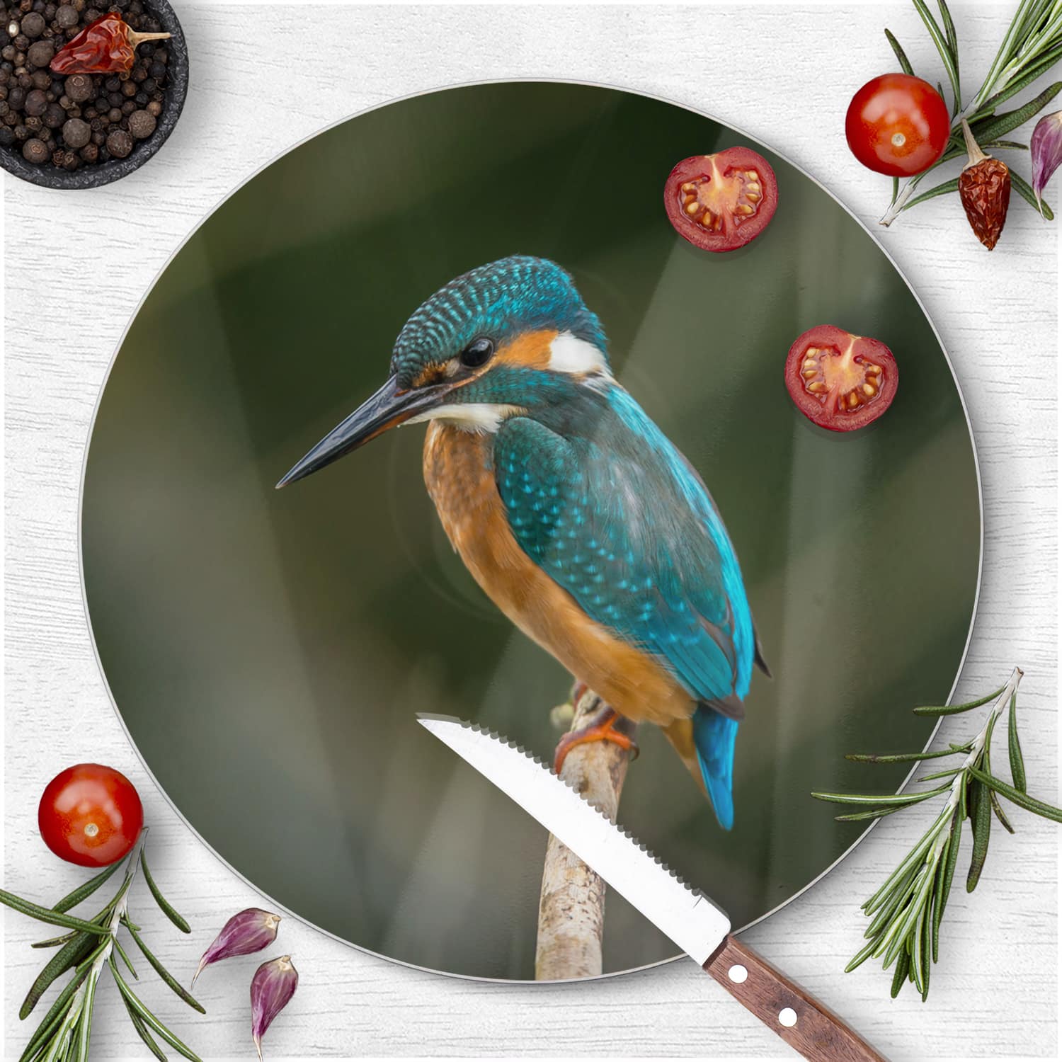 Schneidebrett Rund - Bunter Eisvogel