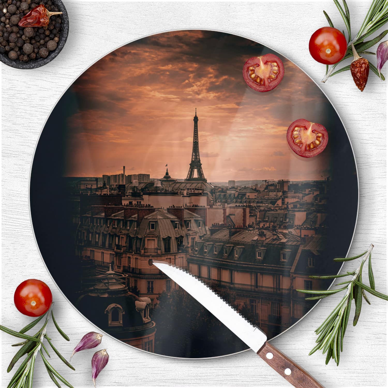 Schneidebrett Rund - Paris in der Dämmerung