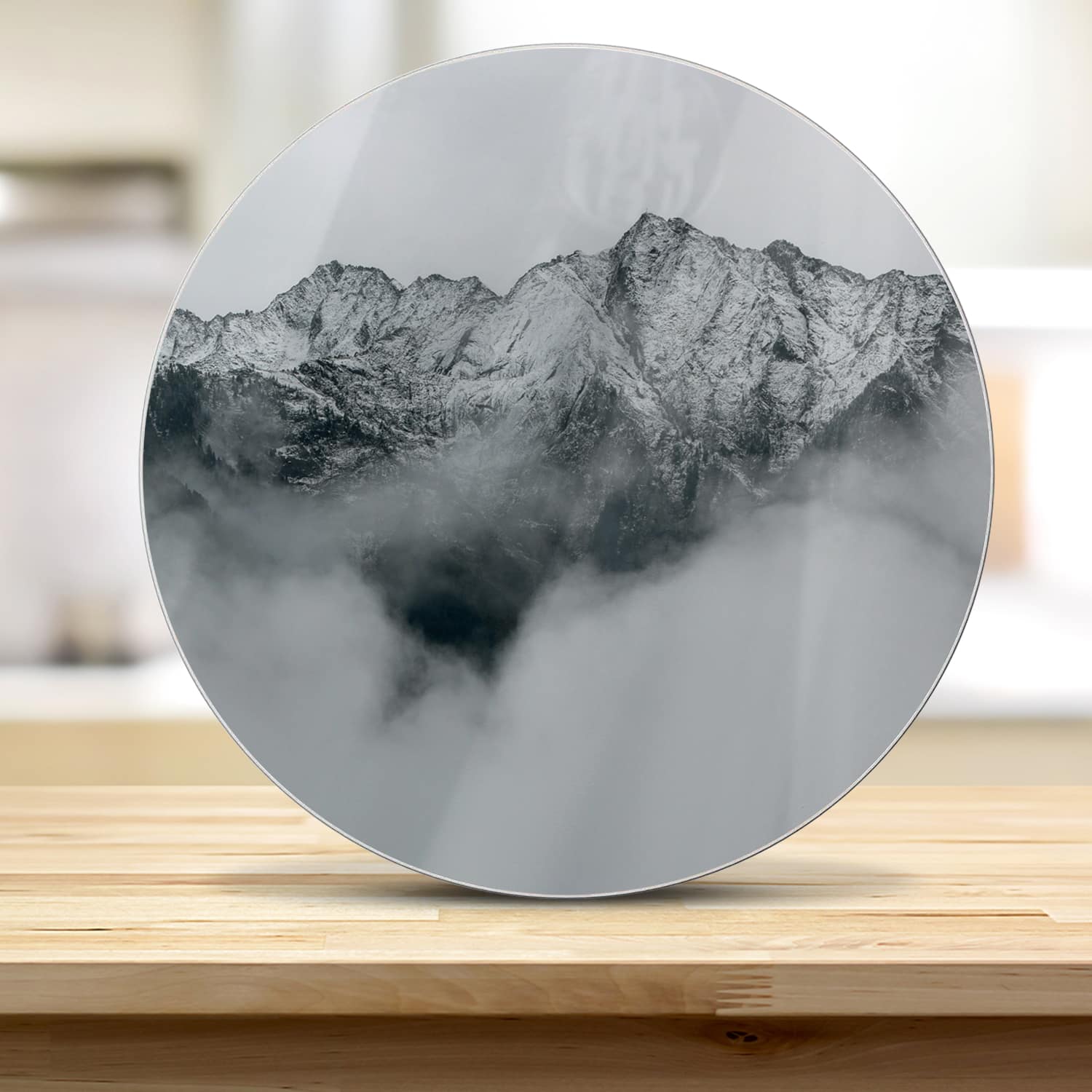 Schneidebrett Rund - Berg in den Wolken