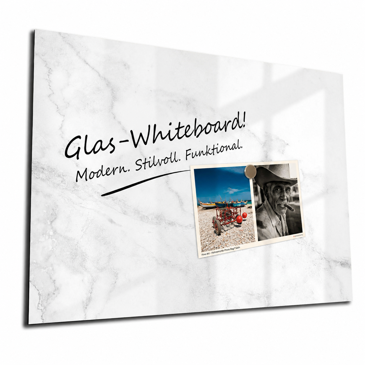 Glas-Whiteboard Weißer Marmor – magnetisch, kratzfest & rahmenlos