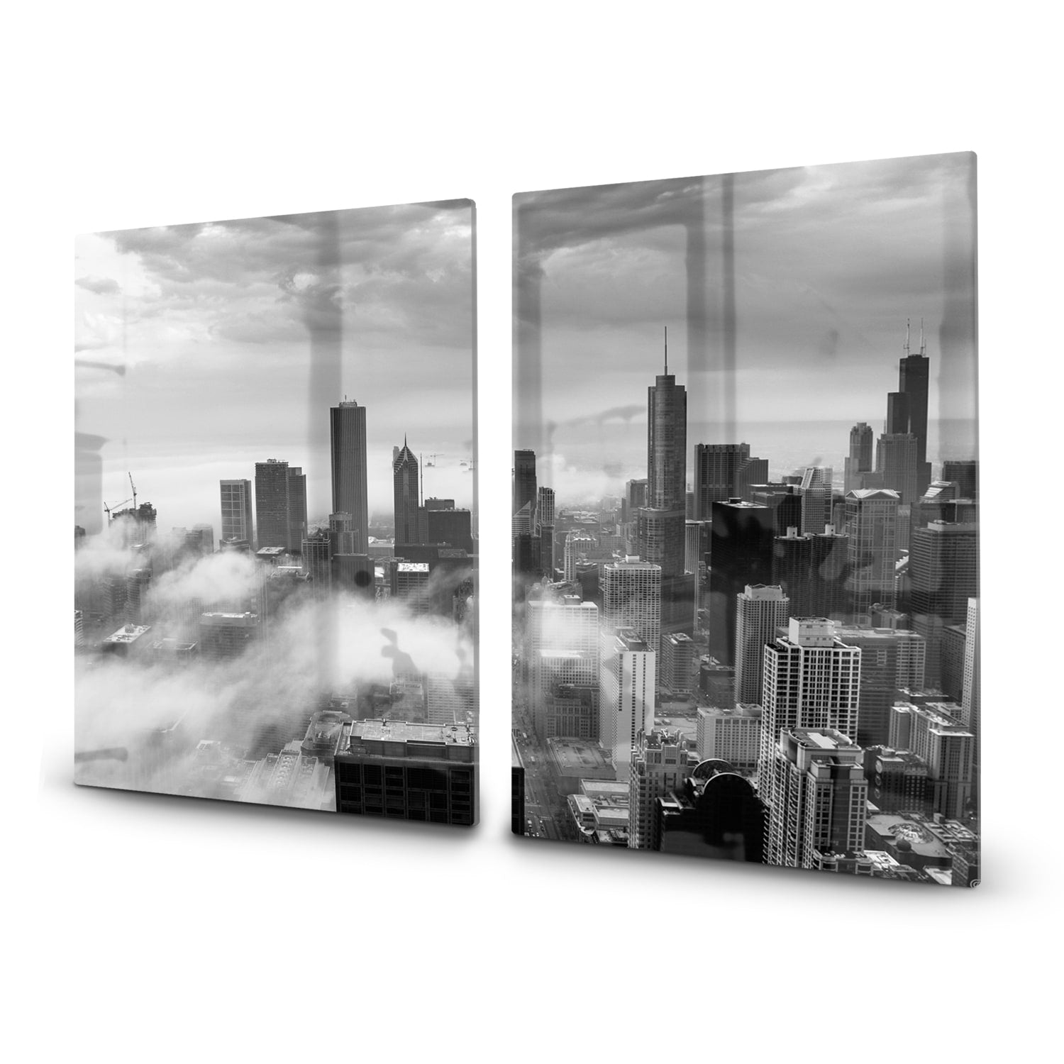 Herdabdeckplatte Chicago Skyline im Nebel